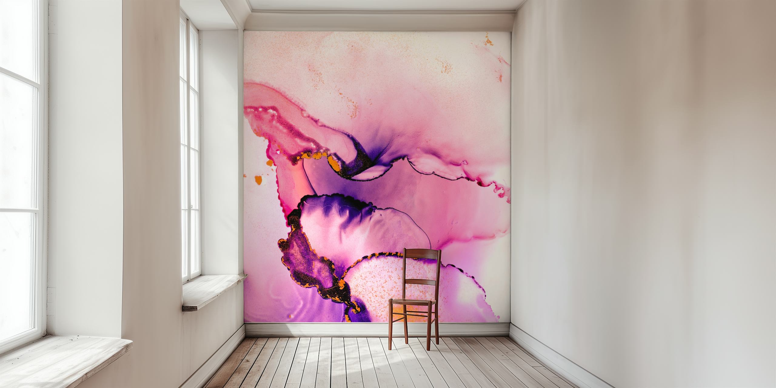 Abstract fluid art wallpaper in pink and purple hues