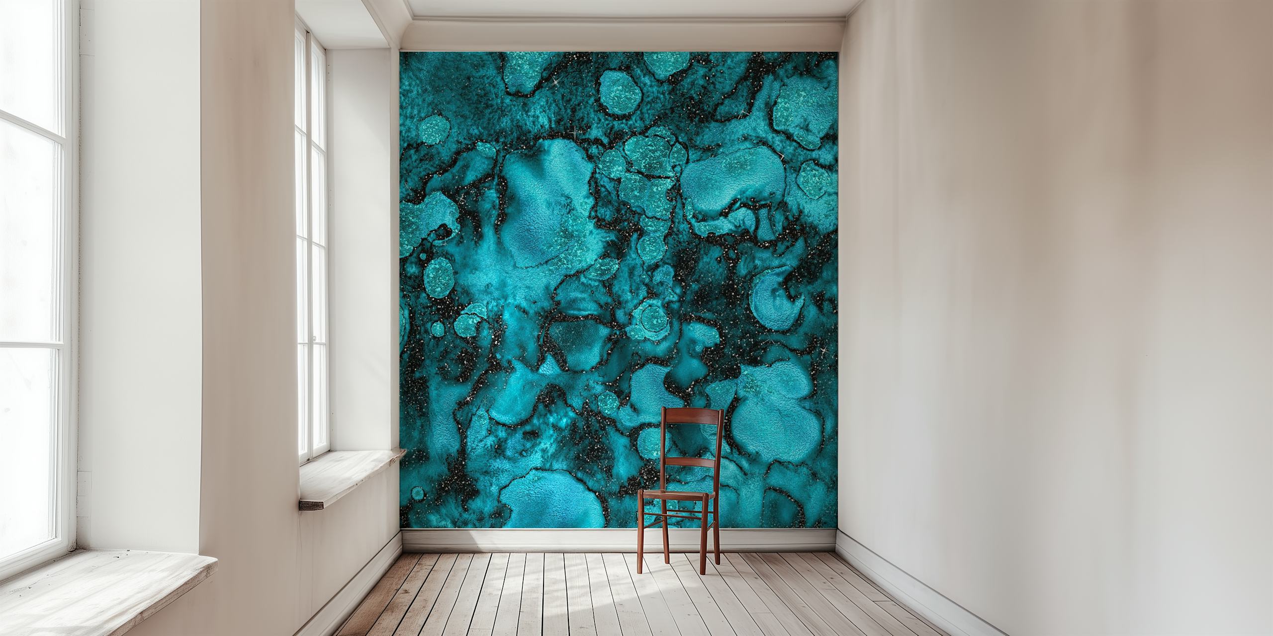 Elegantní fototapeta s texturou modrého mramoru s vířícími azurovými vzory