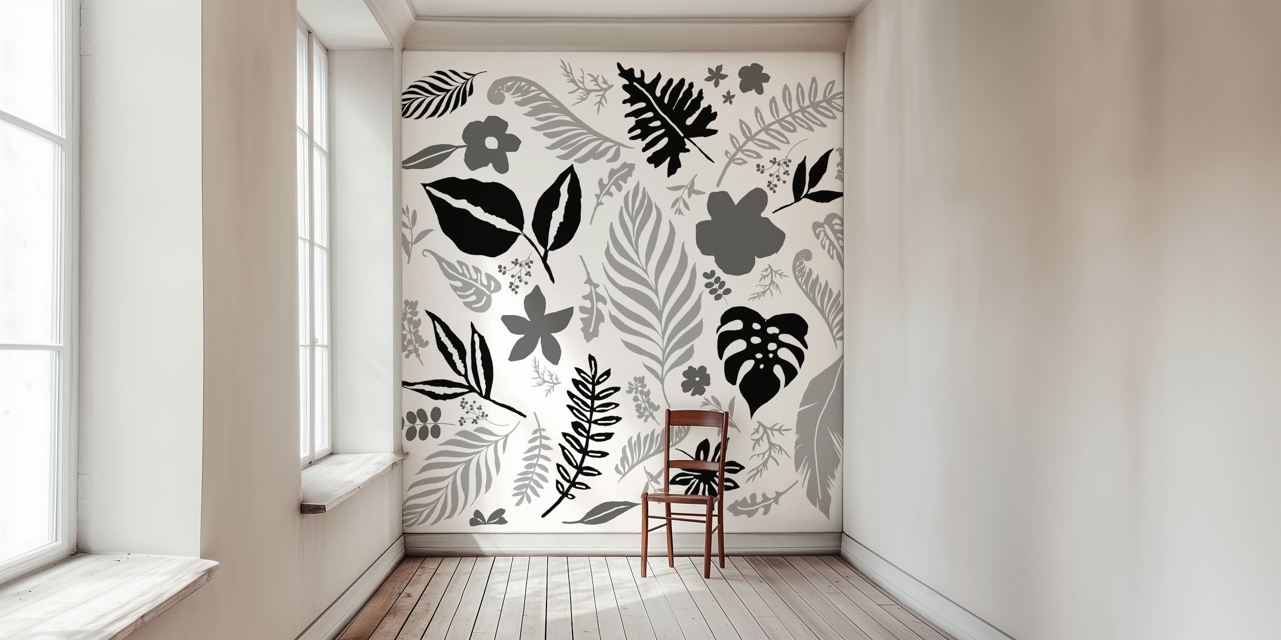 Leaf Big Black wallpaper design in a room
