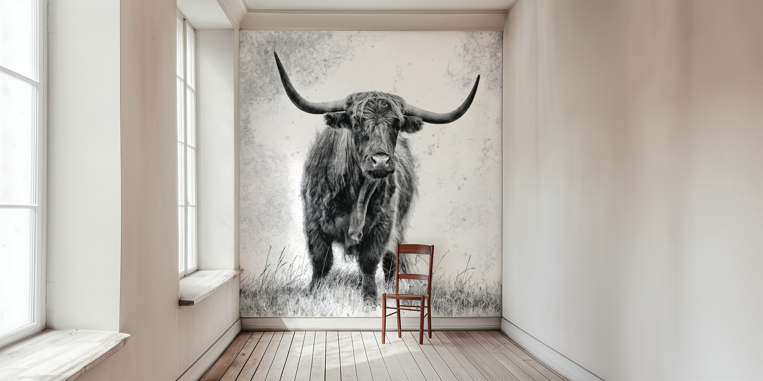 Highland cow wallpaper in a room