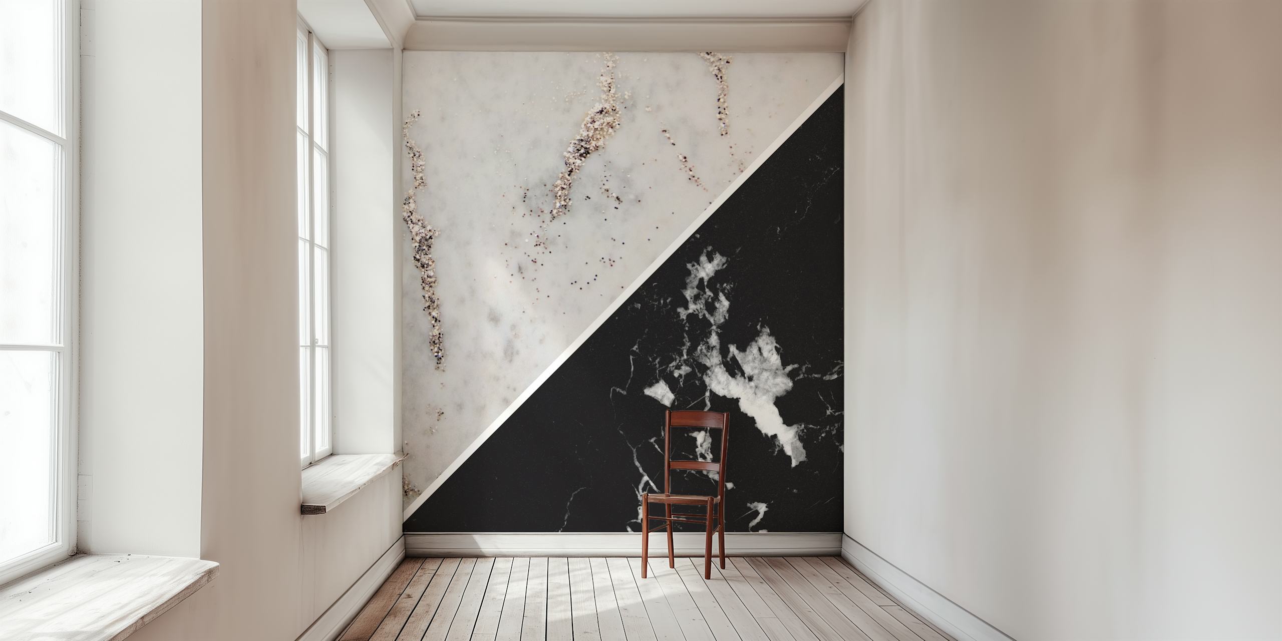 Τοιχογραφία τοίχου με White Marble και Black Marble με περίπλοκες λεπτομέρειες χρυσών φλεβών