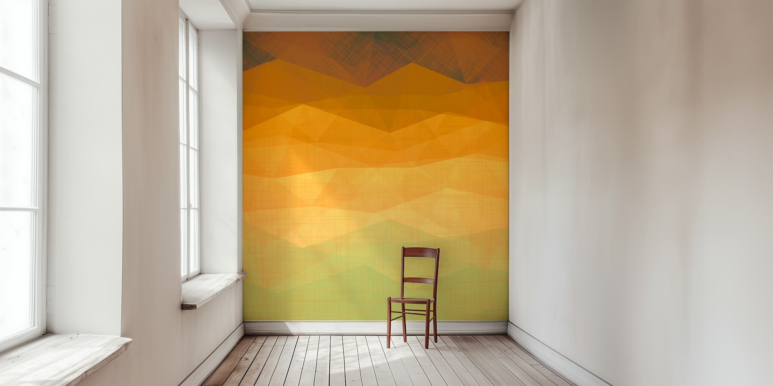 Geometric layers of orange and mint green wallpaper