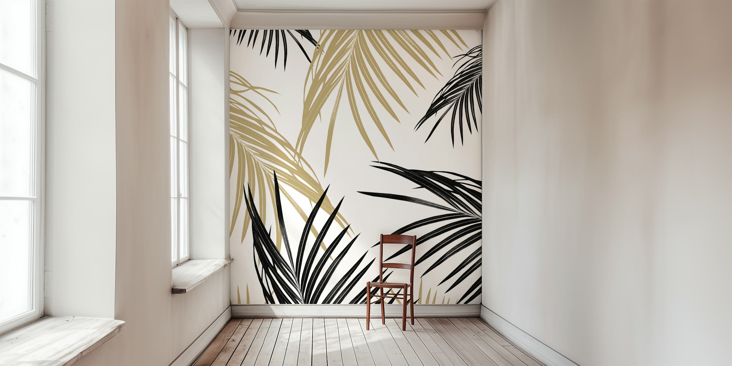 Fototapeta se vzorem zlaté a černé palmové listy od Happywall