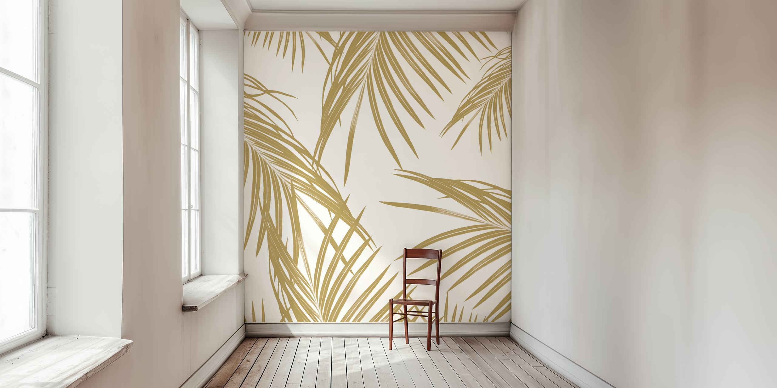 Gold palm leaves pattern on a white background wallpaper