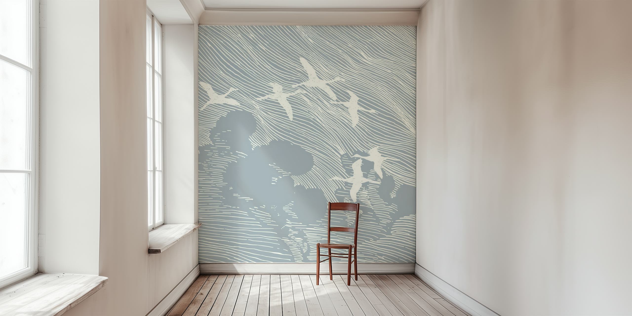 Tapeta Vintage Crane Birds v pokoji