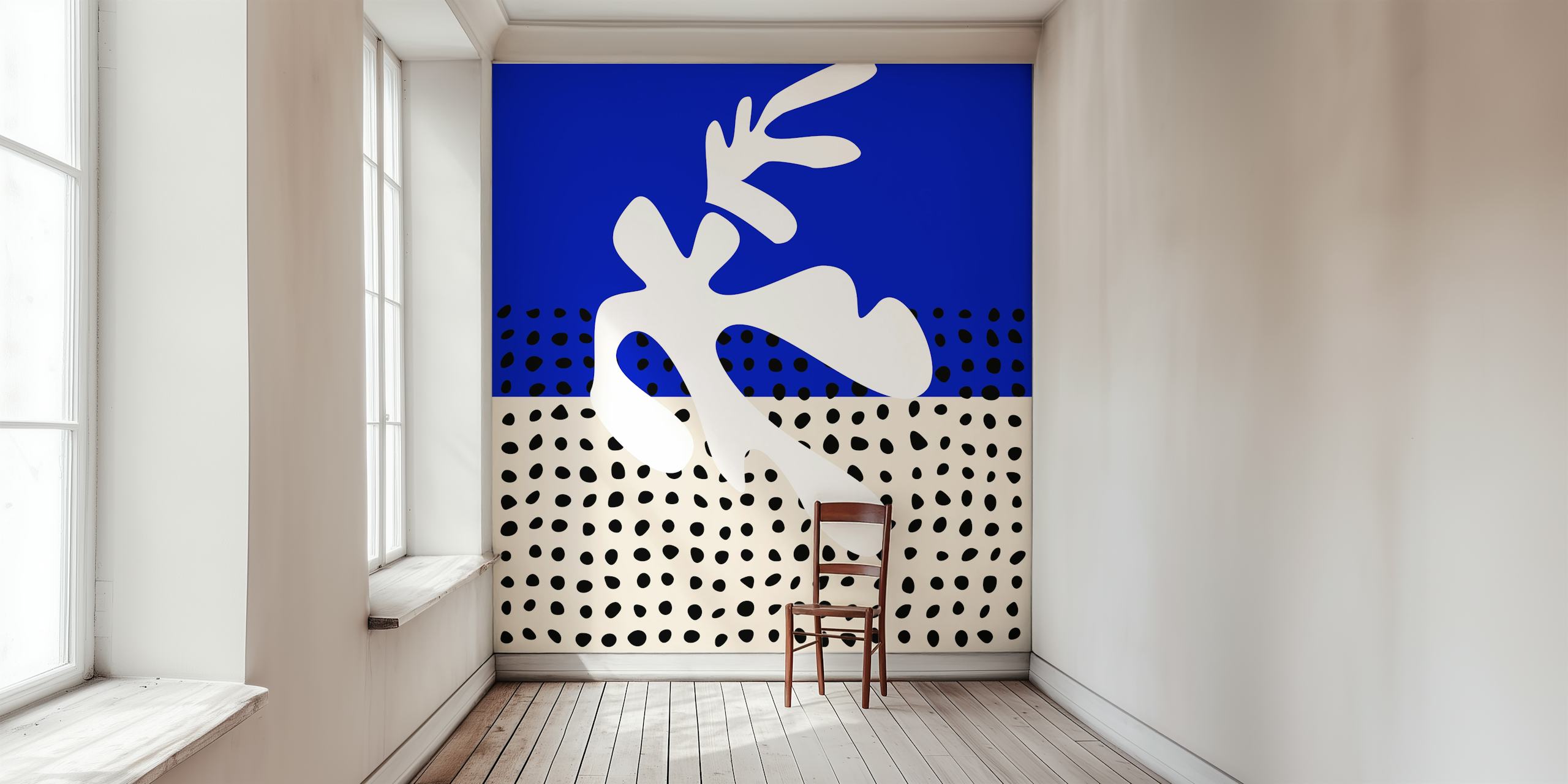 Matisse Inspired Blue Abstract wallpaper in a room