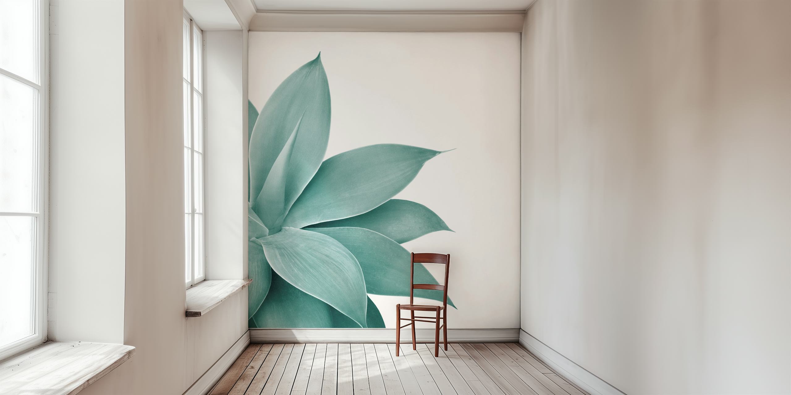 Fotomural vinílico de folhas de agave com tons suaves de verde e azul