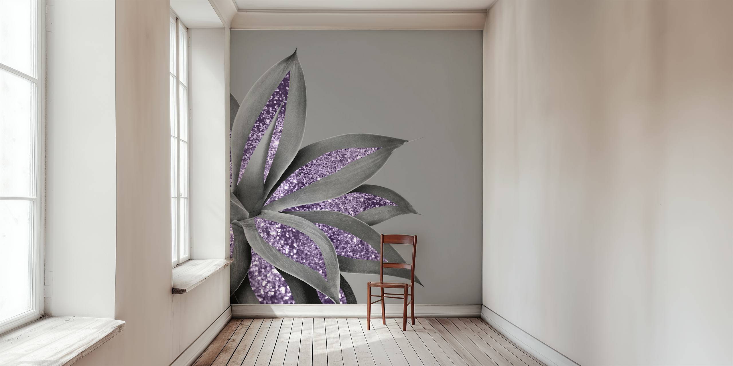 Agave plant with glitter texture on wallpaper