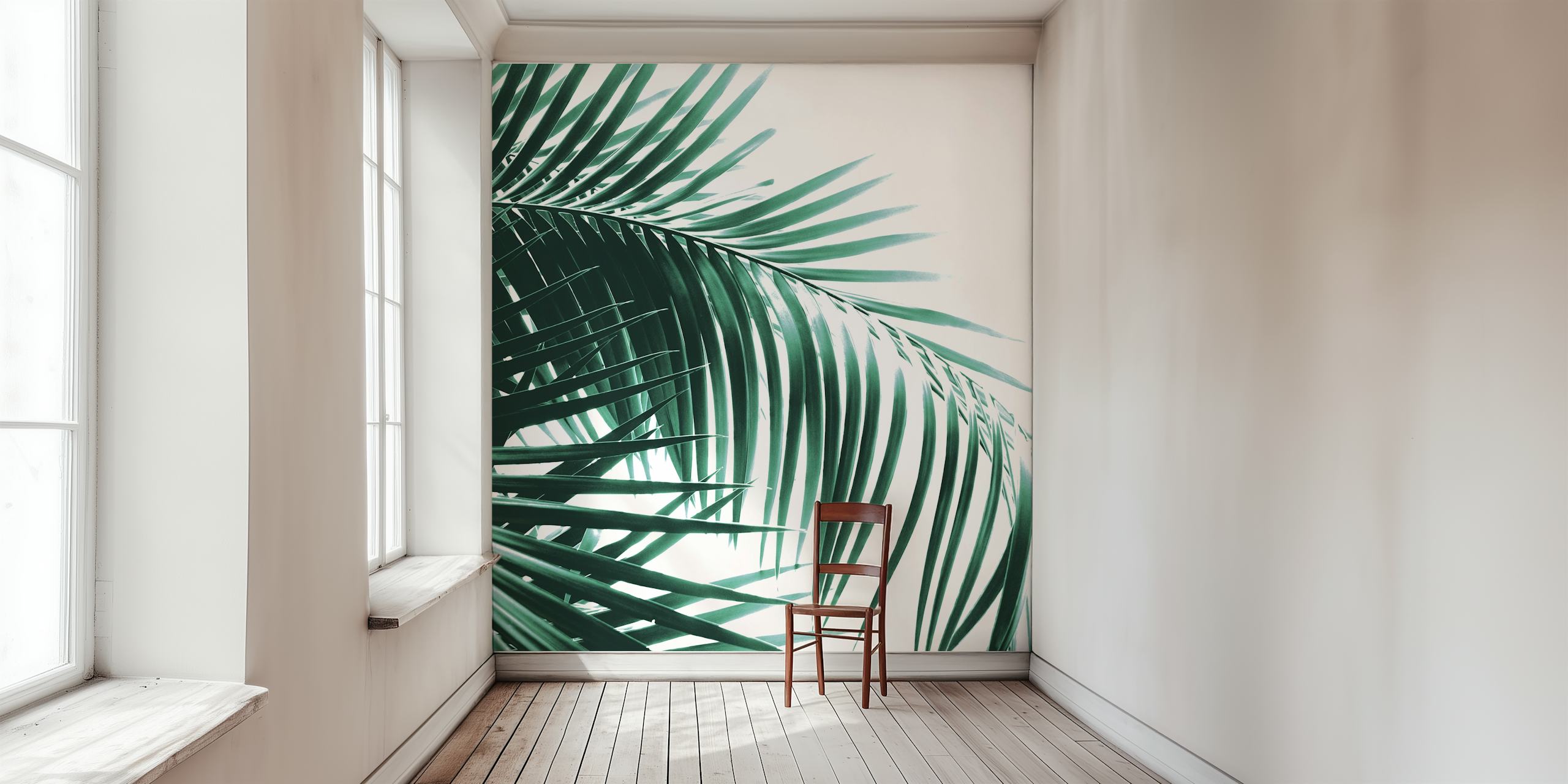 Green palm leaves wall mural for tropical decor