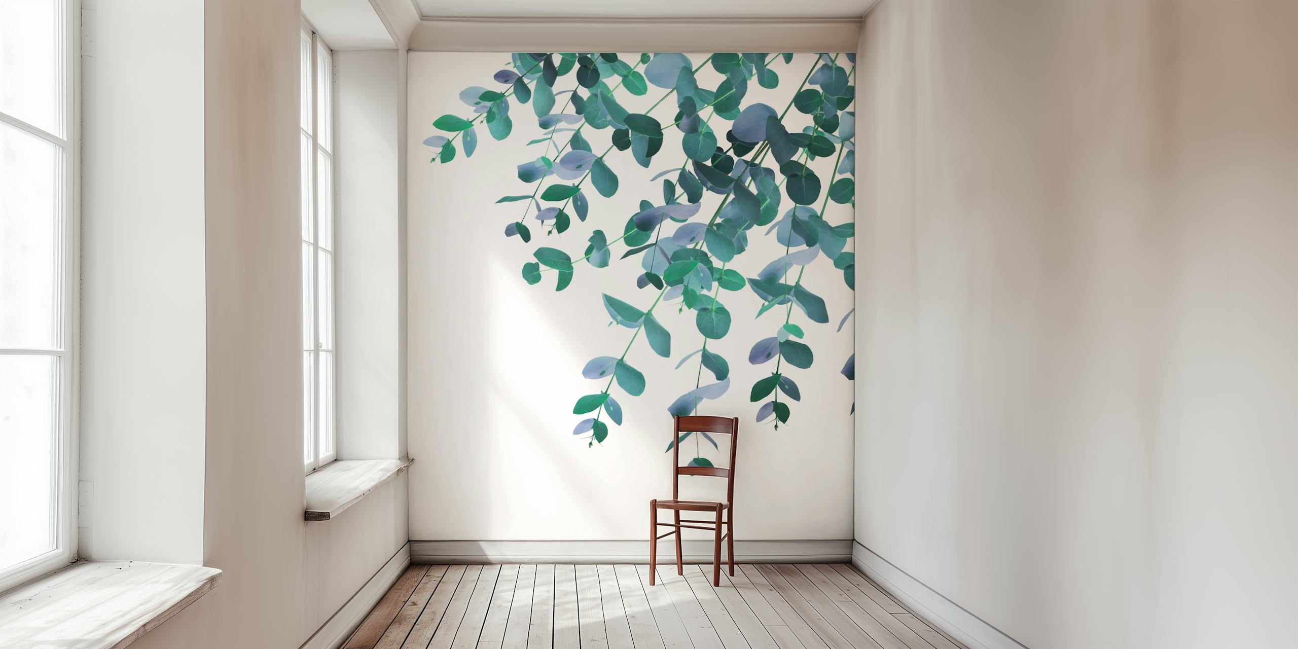 Eucalyptus Teal Blue Delight 1 wallpaper in a room