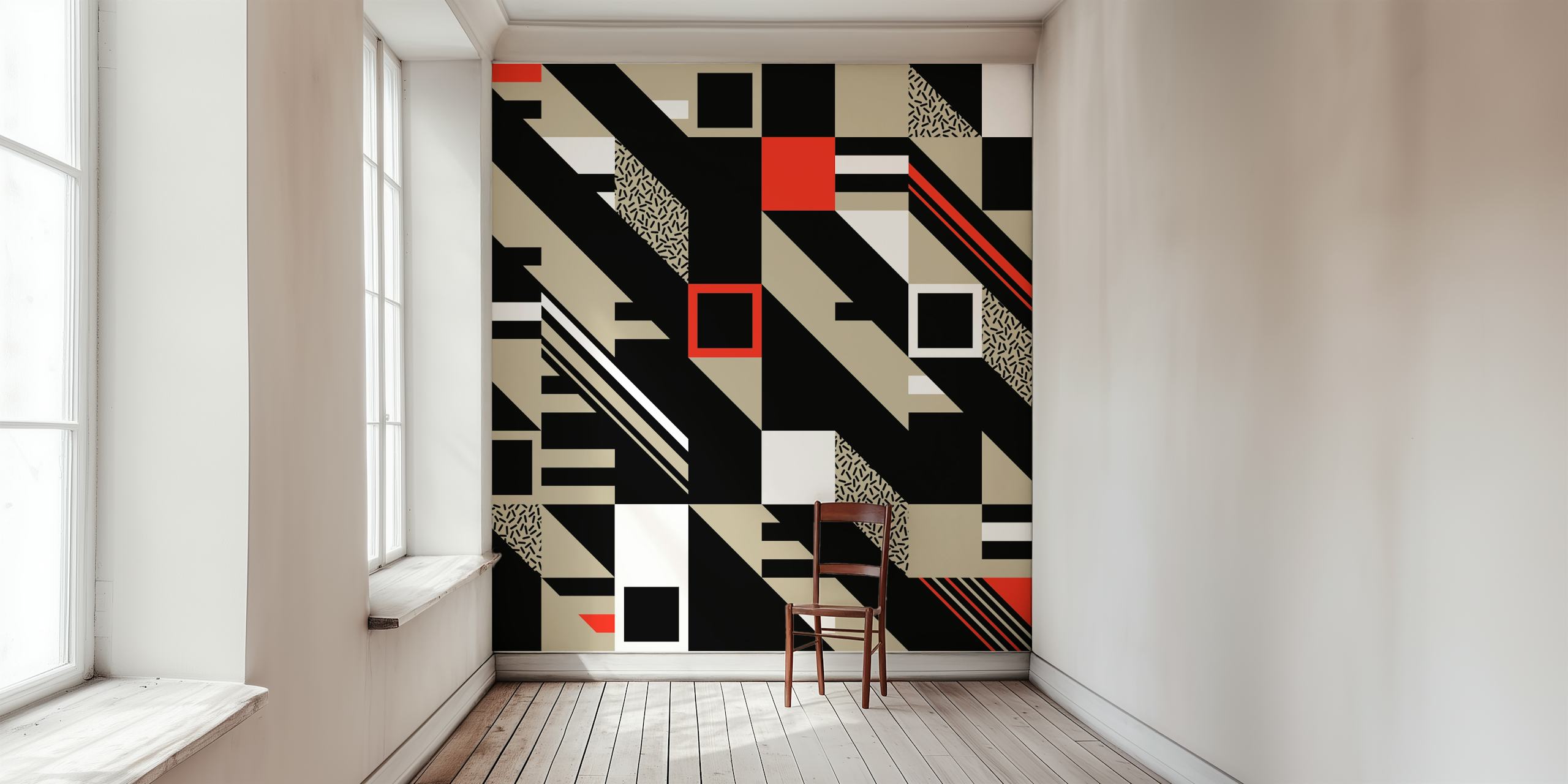 Fototapeta s abstraktním geometrickým vzorem v černé, bílé a červené barvě