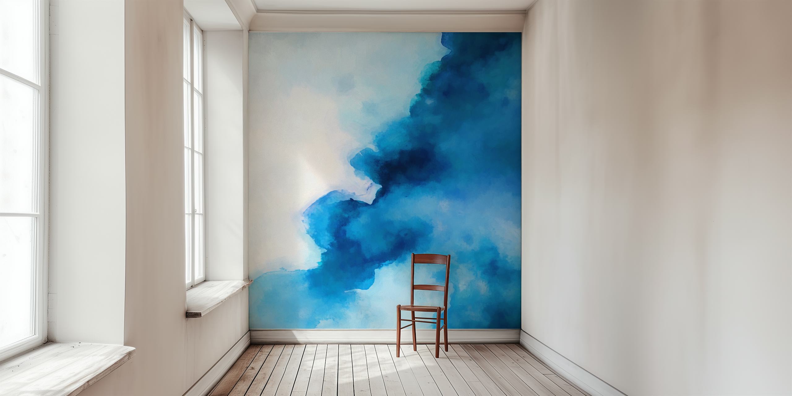 Blue watercolor wallpaper featuring fluid ink patterns in varying shades of blue and white.