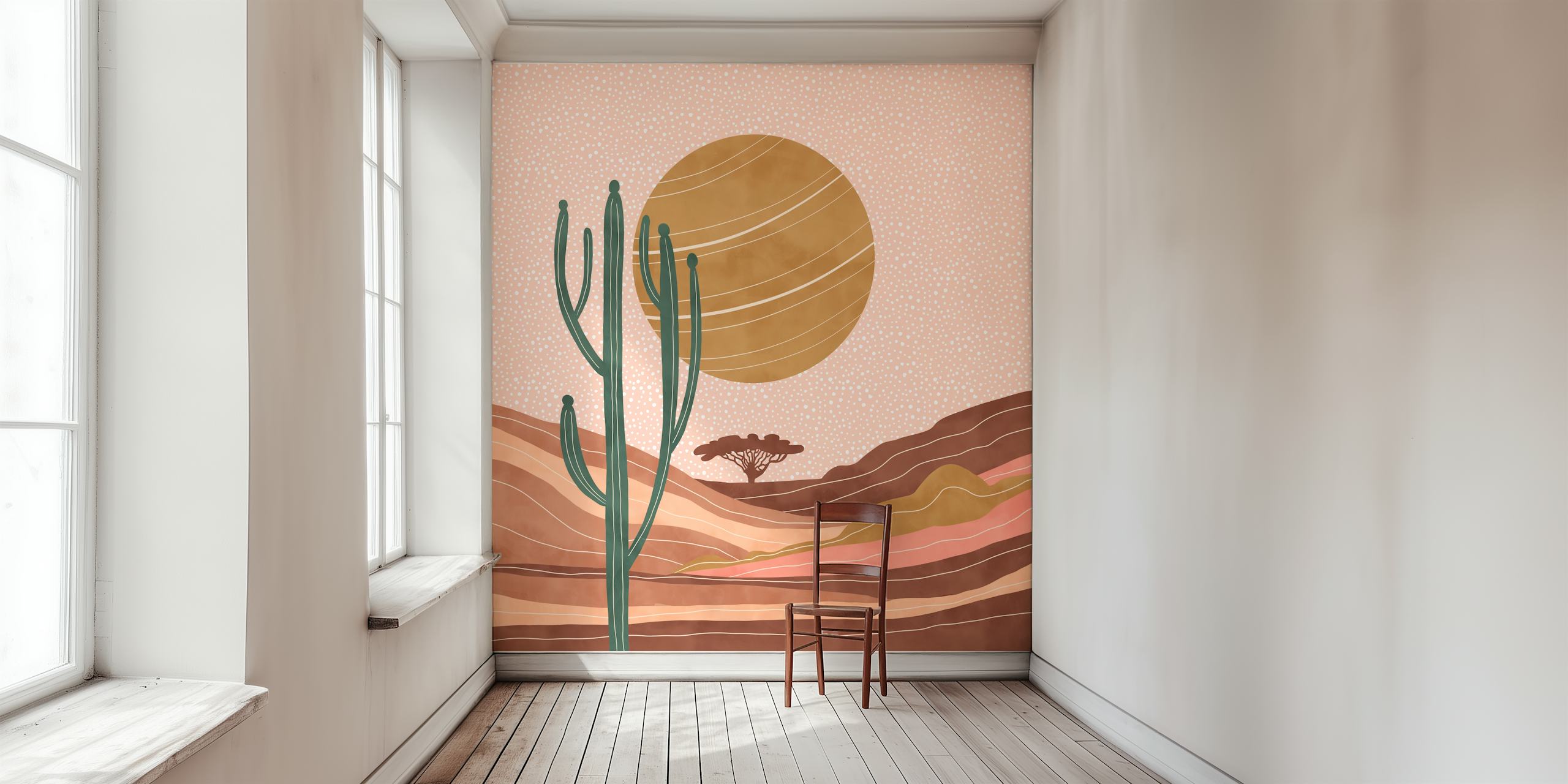Sunset landscape savana rosa wallpaper in a room
