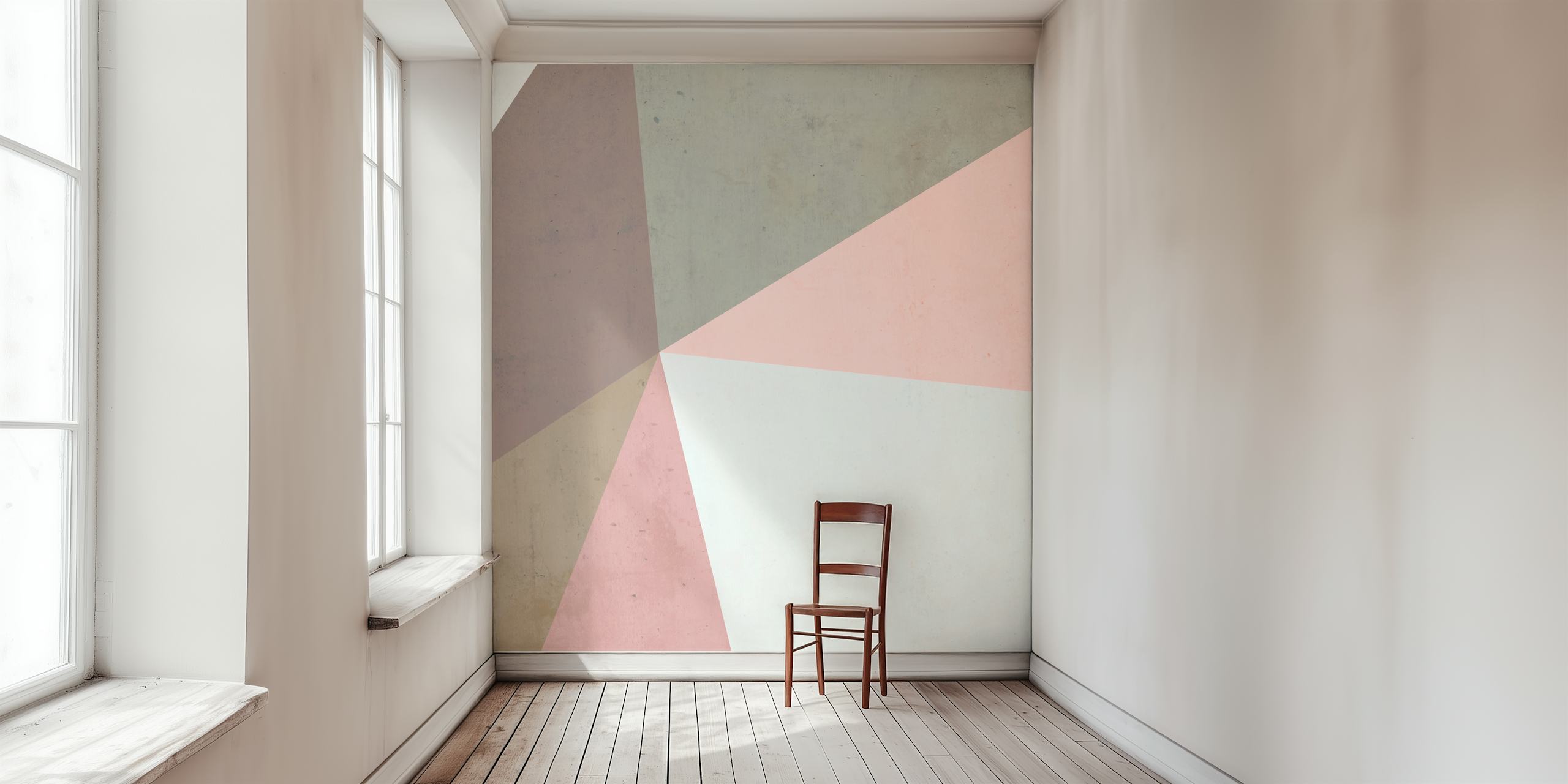 Mural de parede geométrico abstrato em rosa pastel, bege e branco de happywall.com