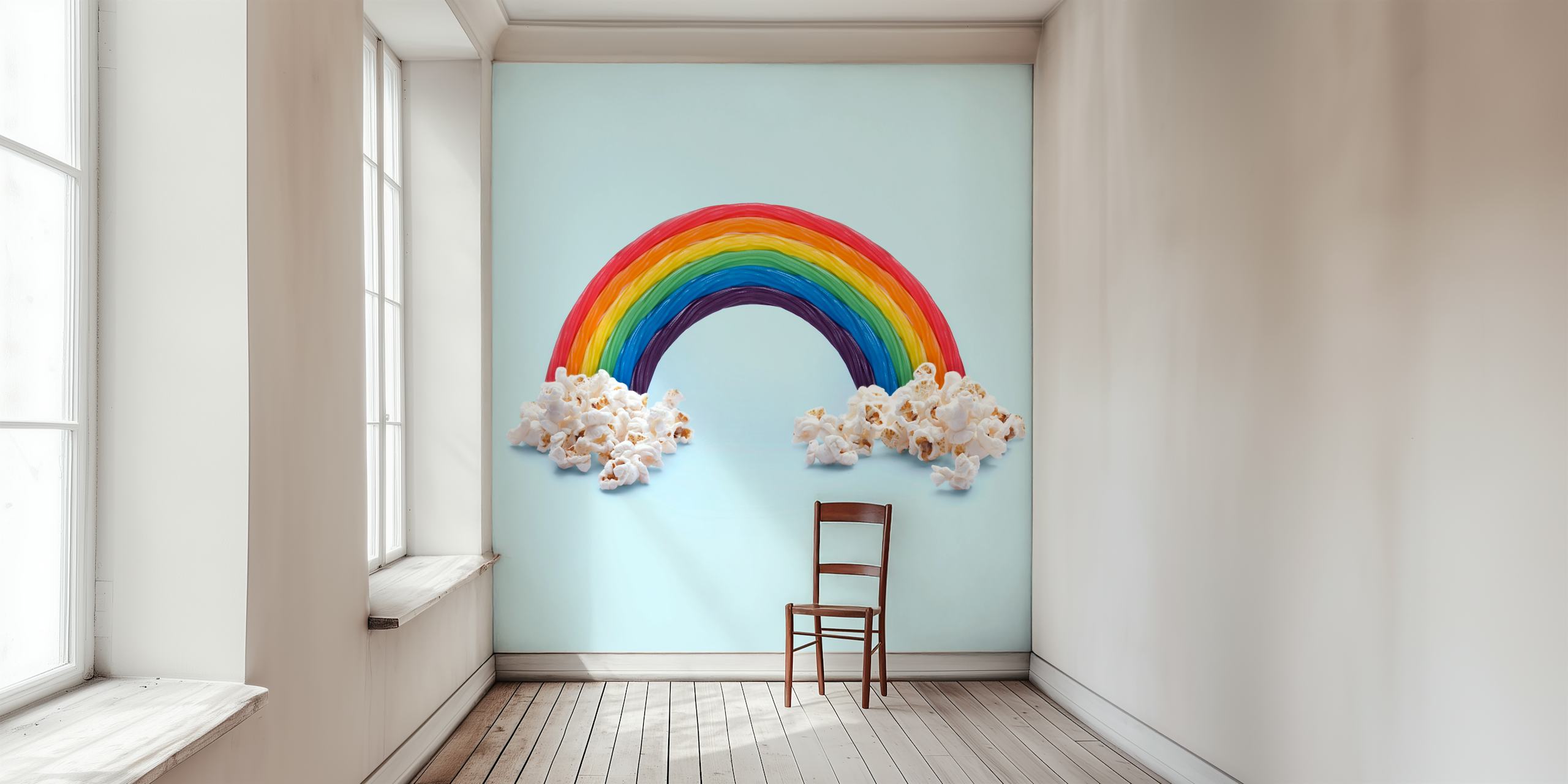 Rainbow design with colorful stripes and popcorn elements wallpaper