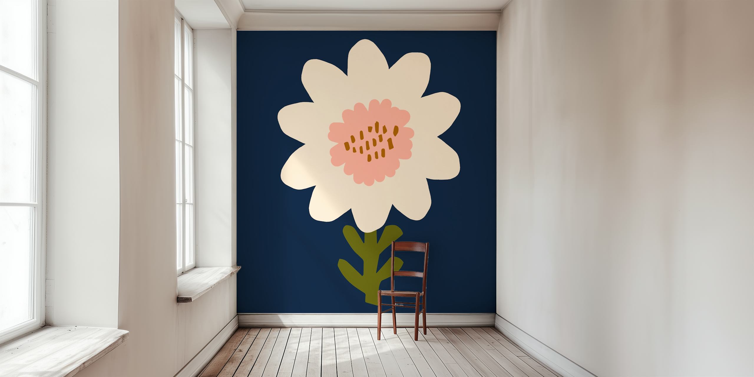 Navy sunflower Tapete in einem Raum