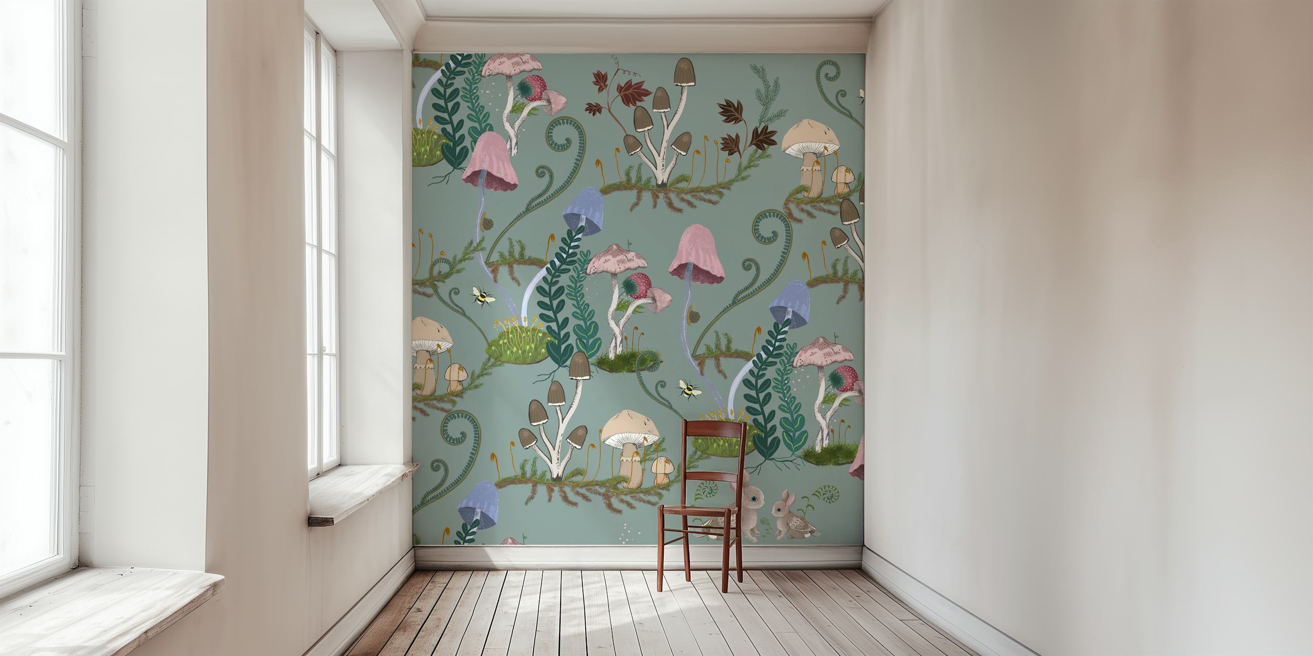 Motif champignon, couleurs pastel, style ludique wallpaper