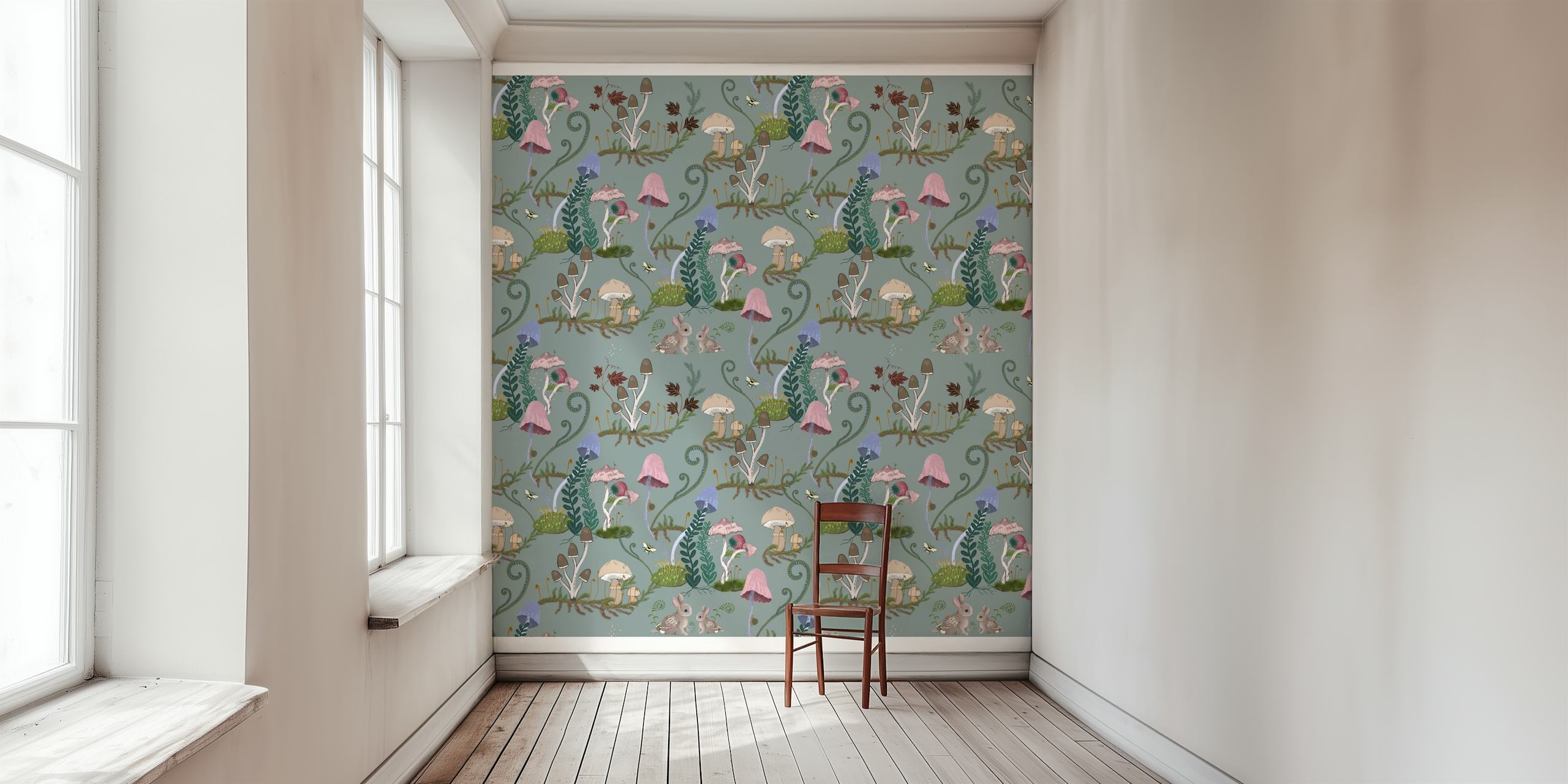 Mushroom Forest wall mural with whimsical mushrooms and foliage