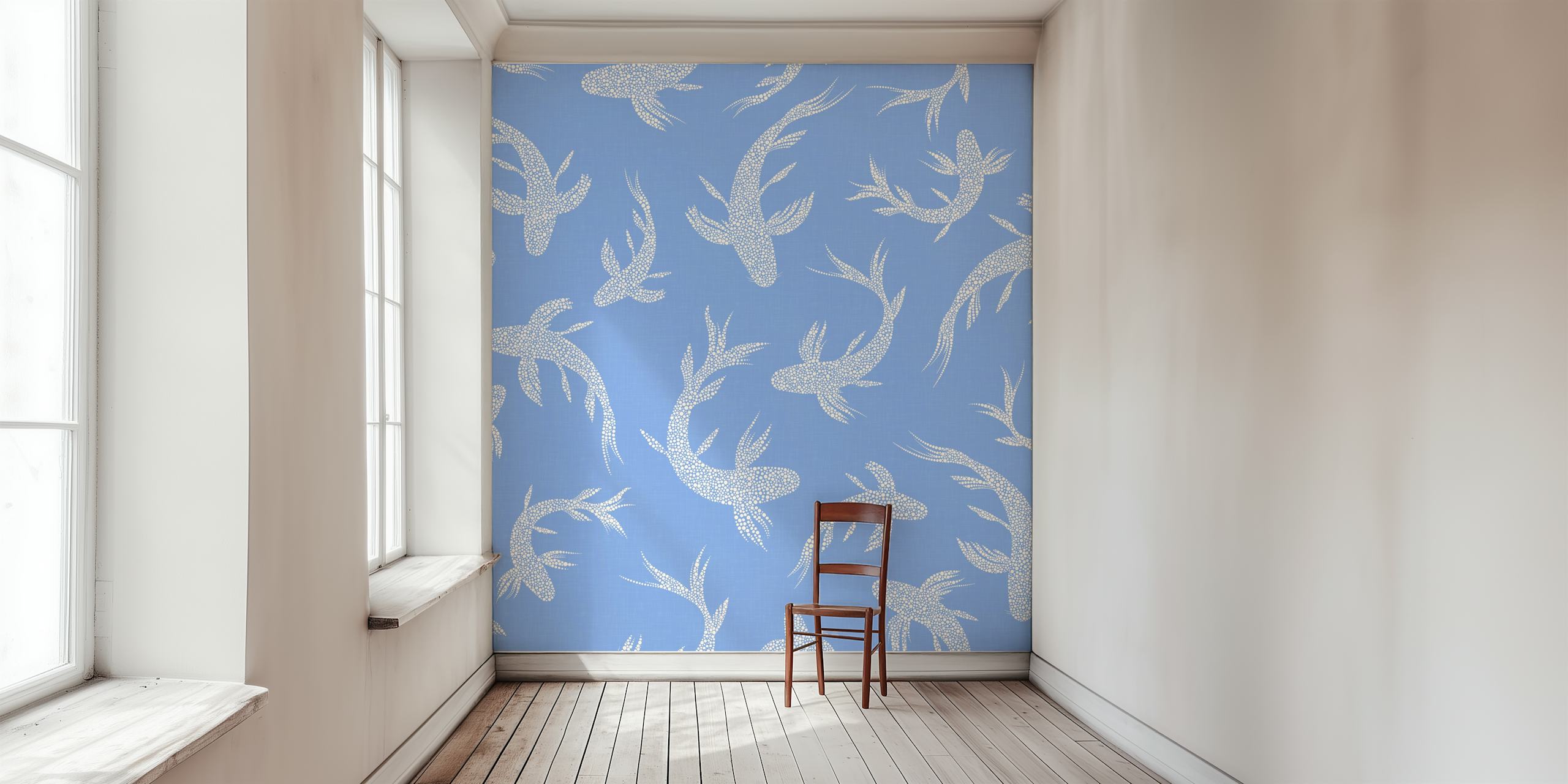 Japanese Koi Ponds Glam Vista Blue wallpaper in a room