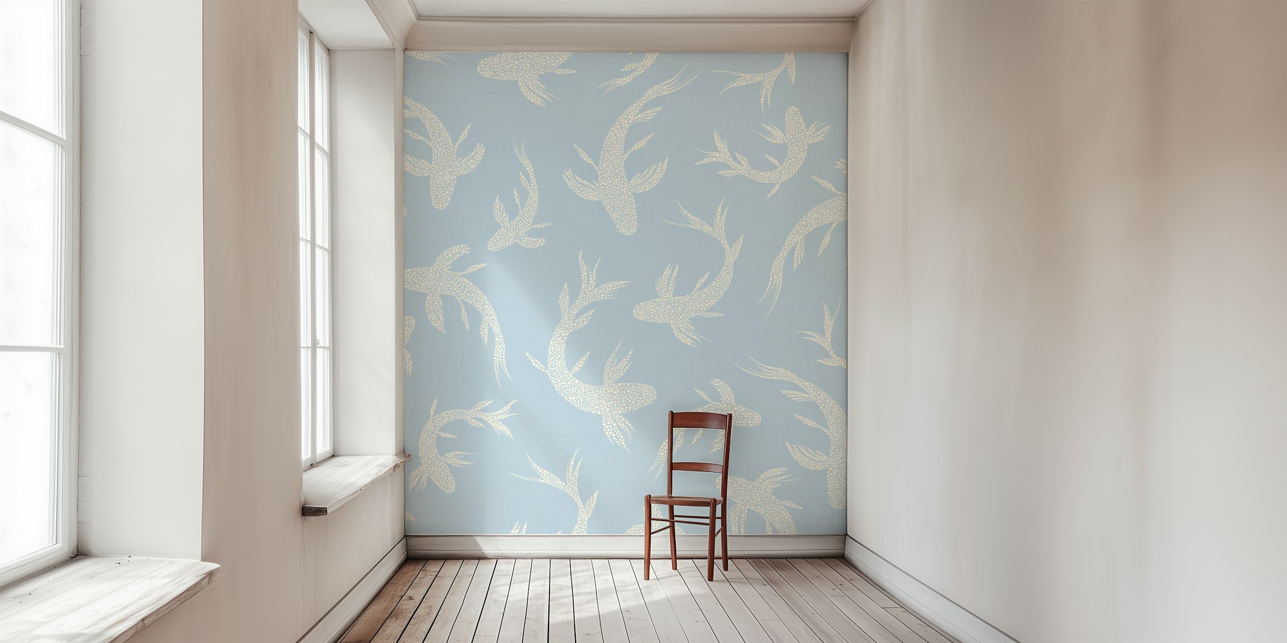 Koi fish design in baby blue with white details wallpaper