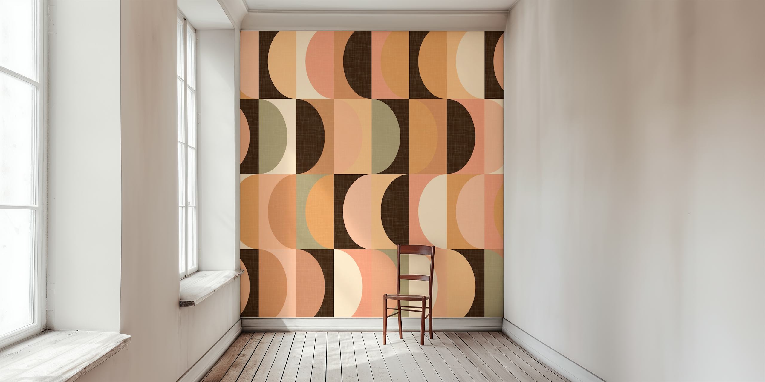 Mid Century Modern Shapes Tapete in einem gemütlichen Raum