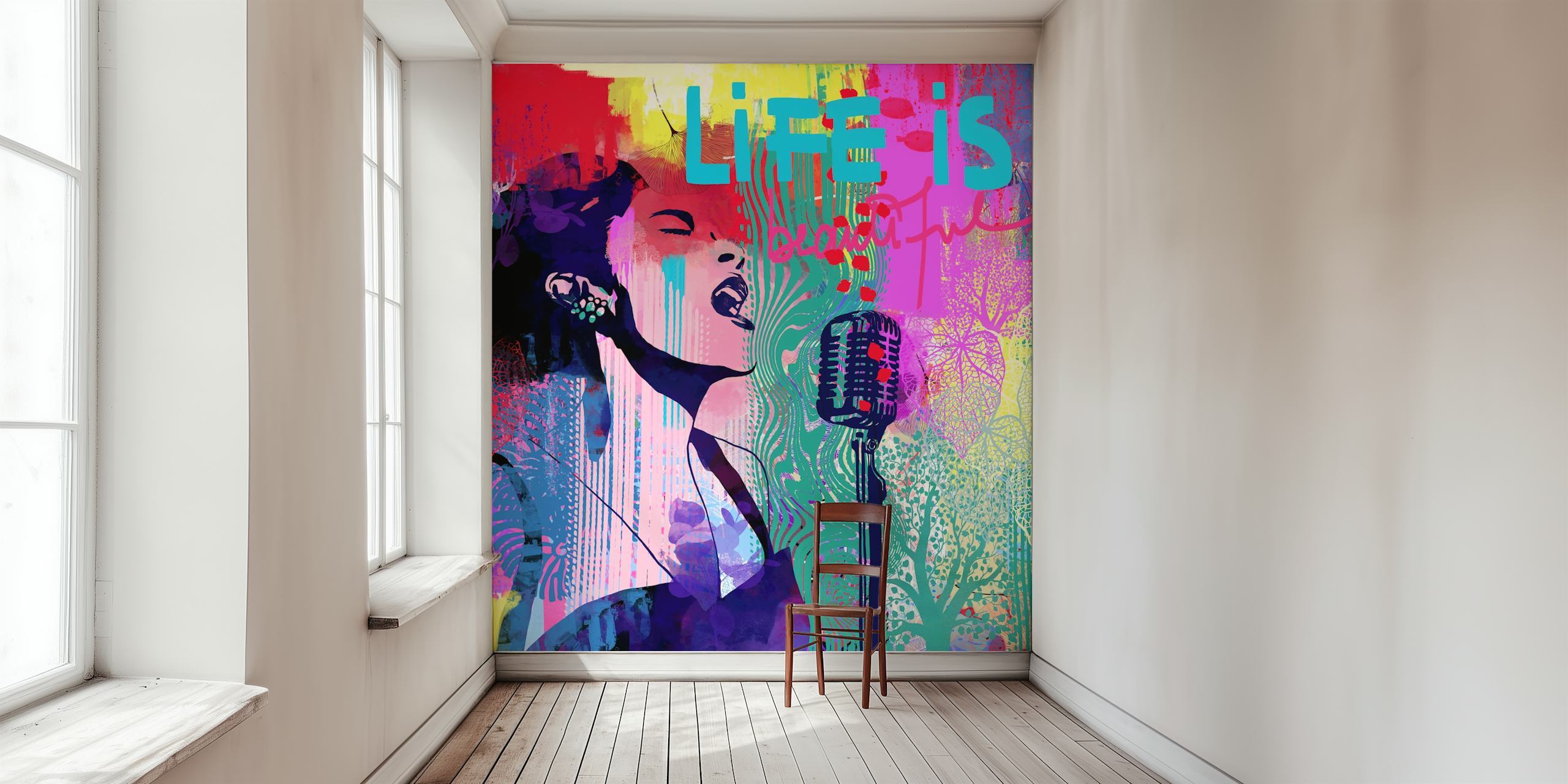 Colorful Sunday Blues wallpaper in a room