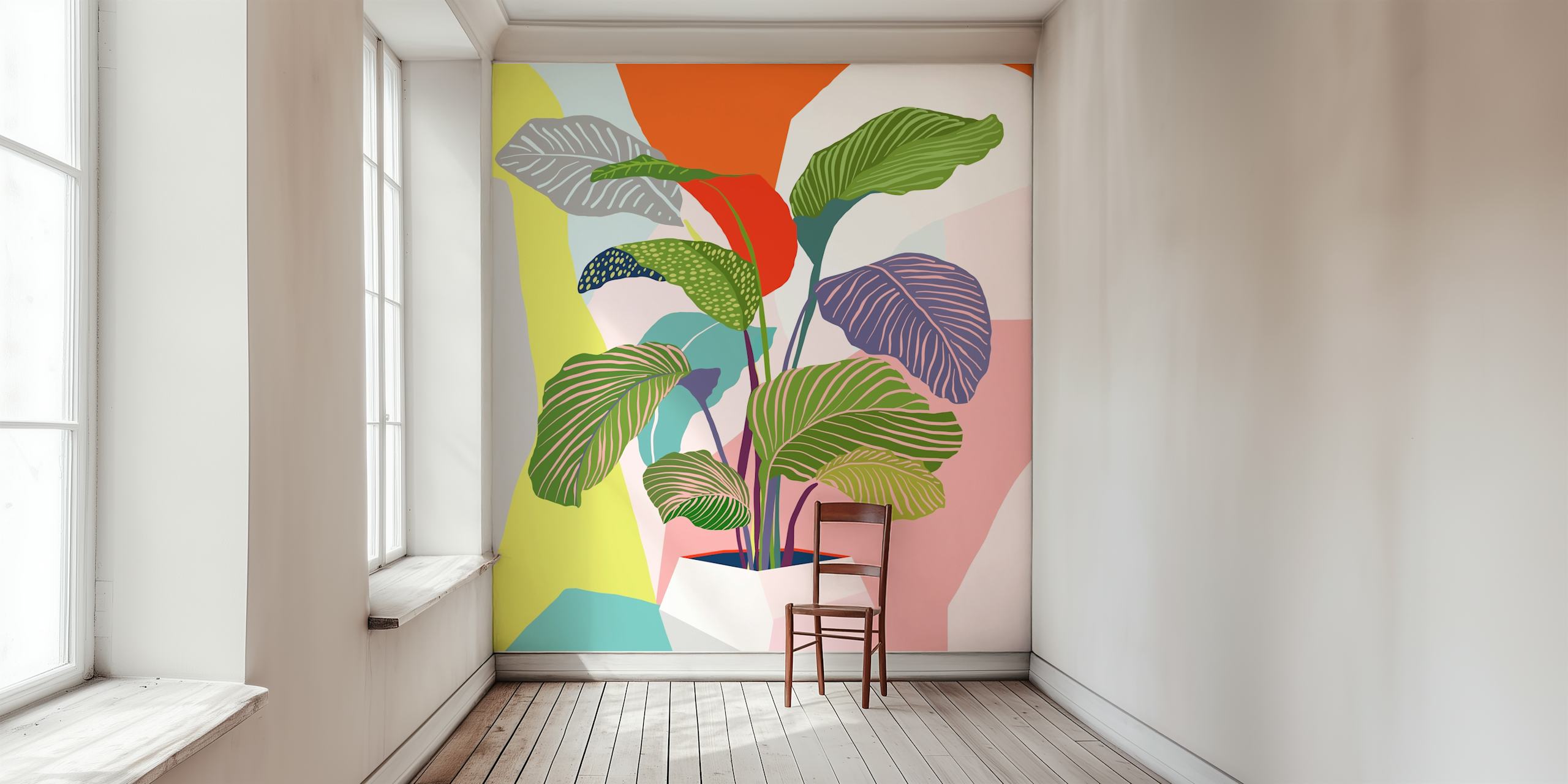 Vibrant foliage wallpaper in a room