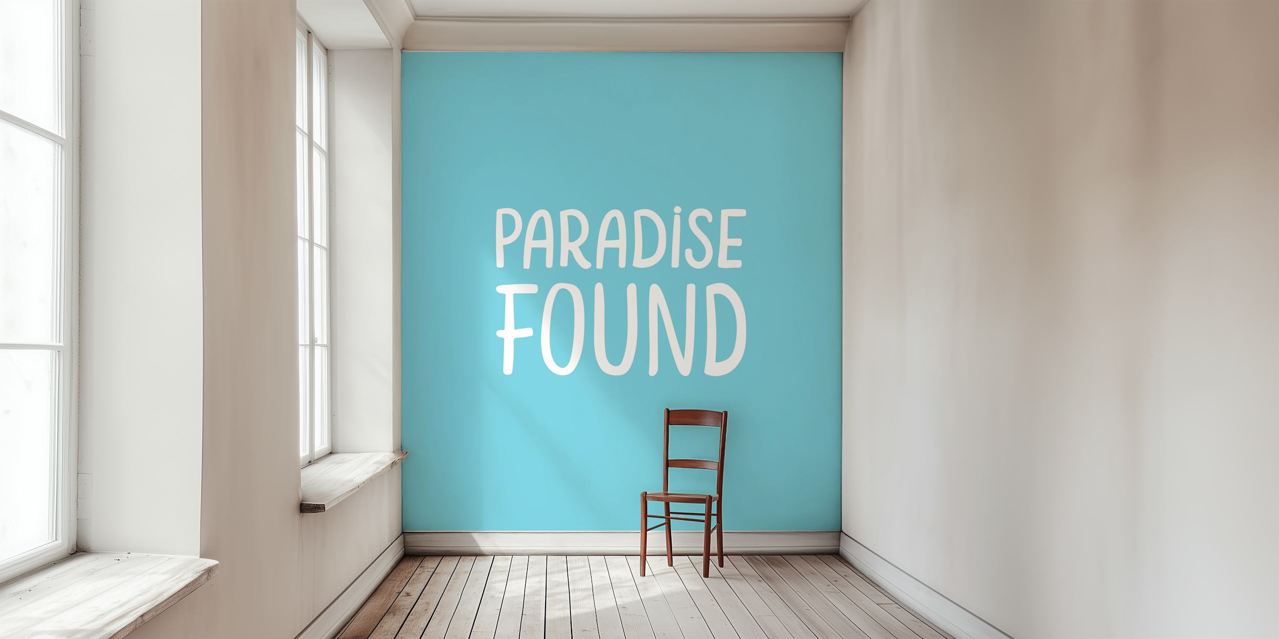 Text art reading 'Paradise Found' in white on turquoise background wallpaper