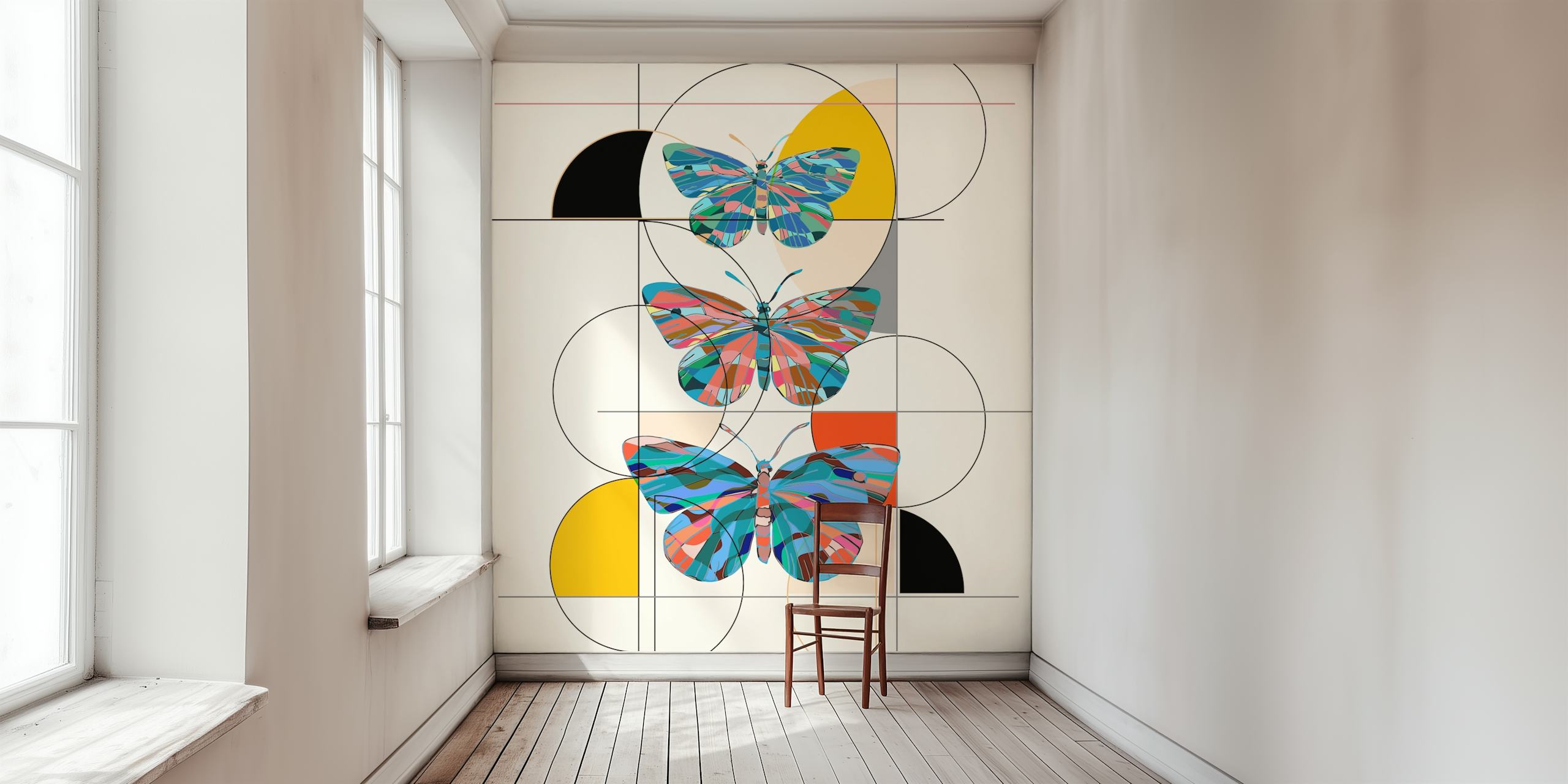 Bauhaus butterflies wallpaper in a room