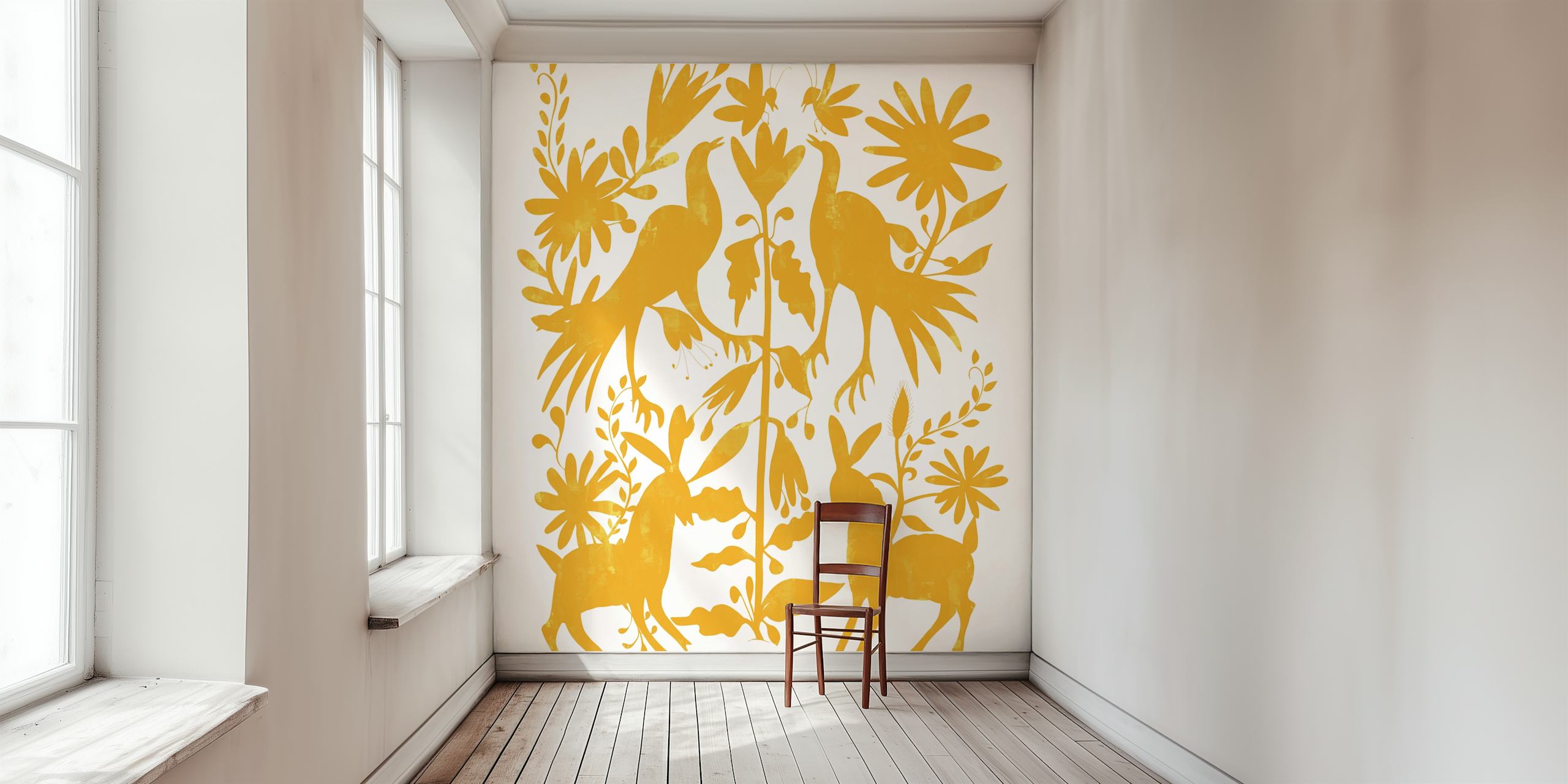 Golden Otomi-tapet med blomster- og dyremotiver