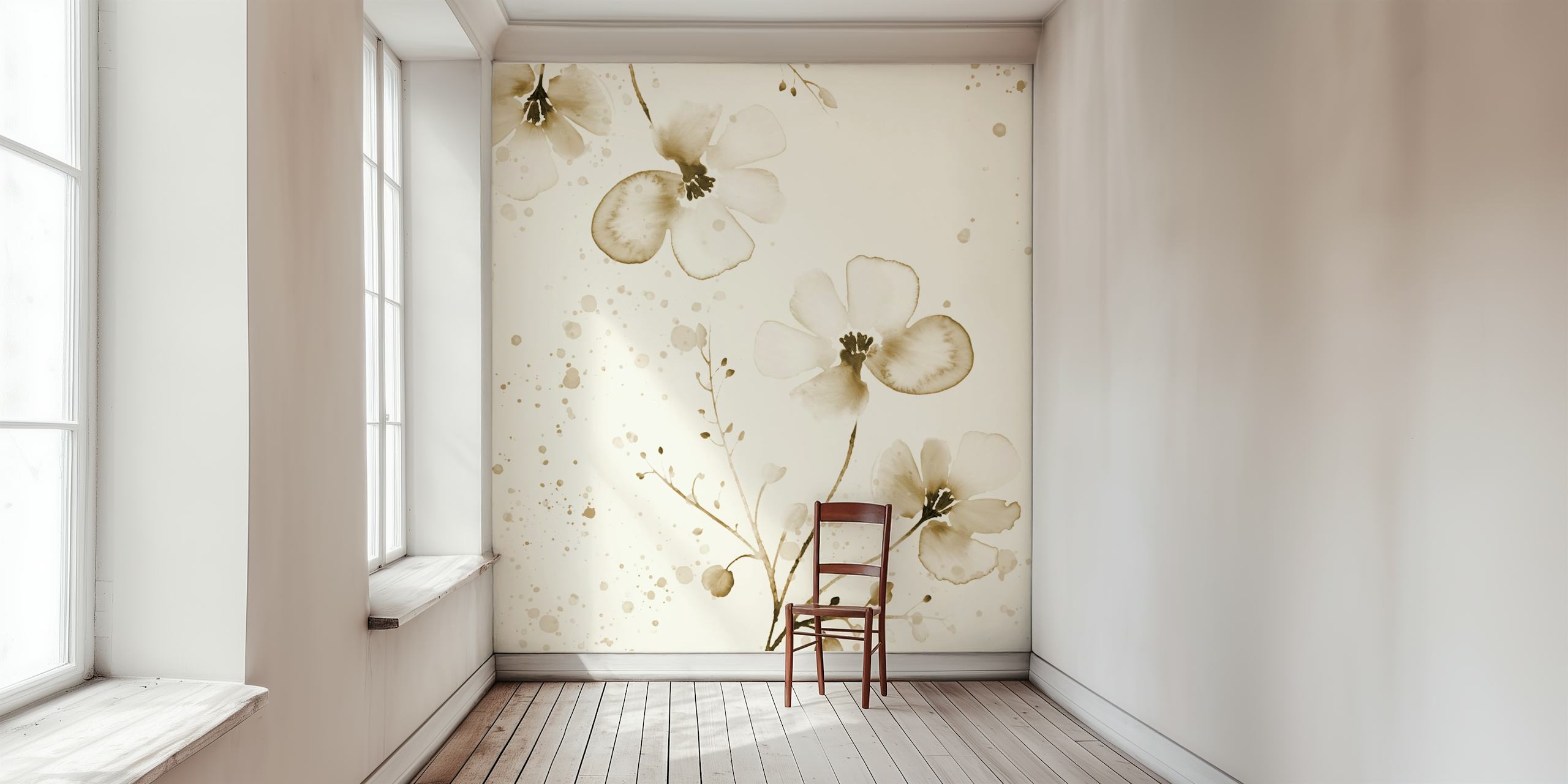 Romantic flower shade ecru wallpaper in a room