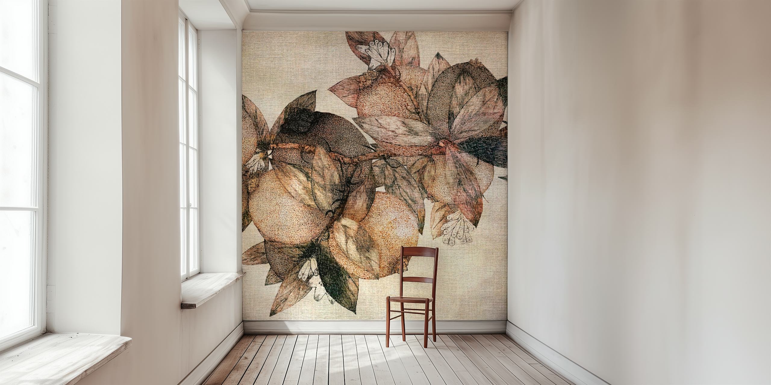 Antique Blossom Sketch tapet i et rum