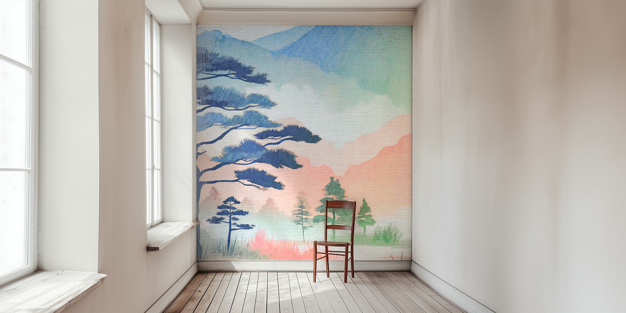 Serene Landscape Art behang in een kamer