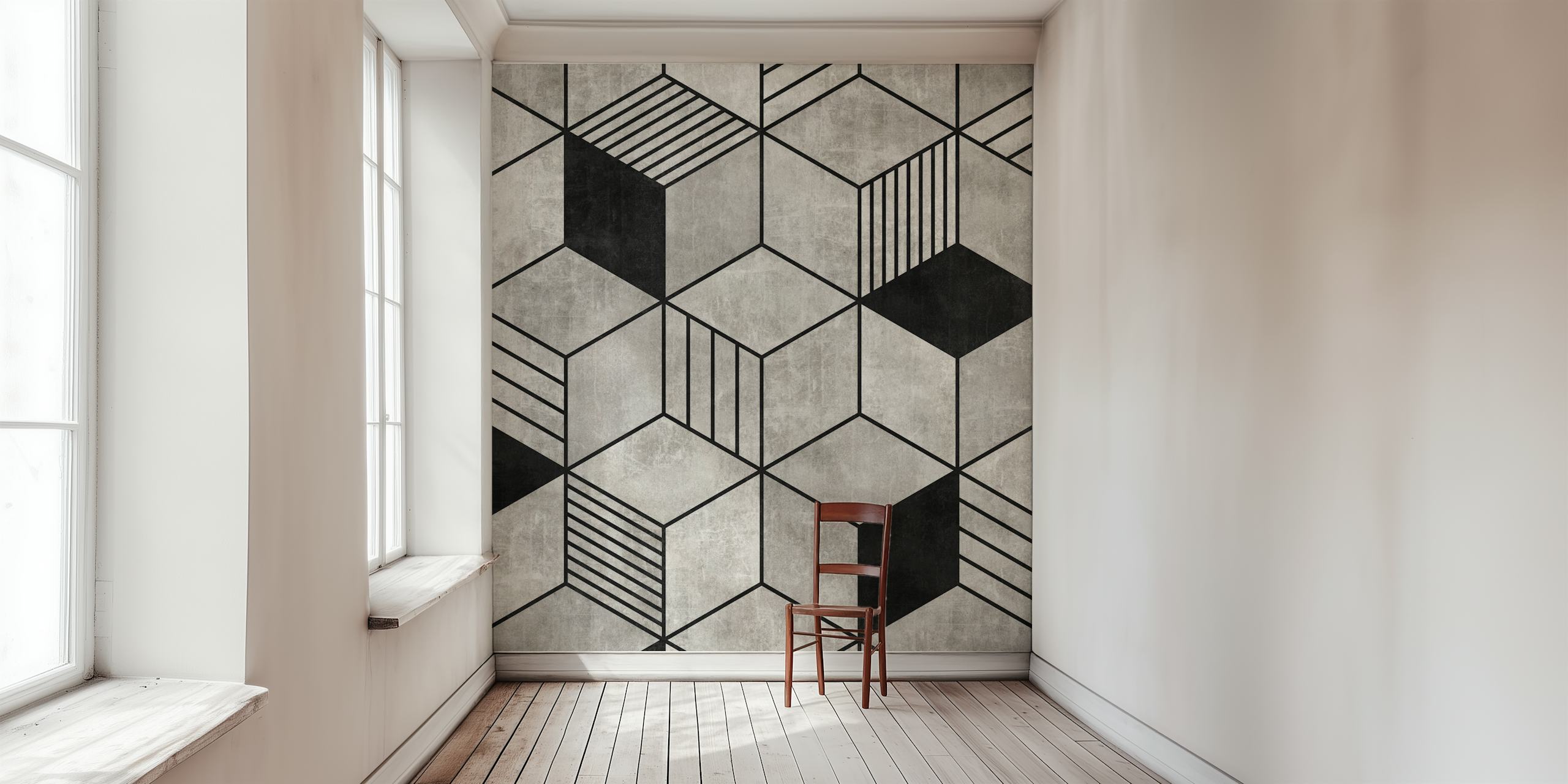Muro murale geometrico astratto di cubi in sfumature di grigio