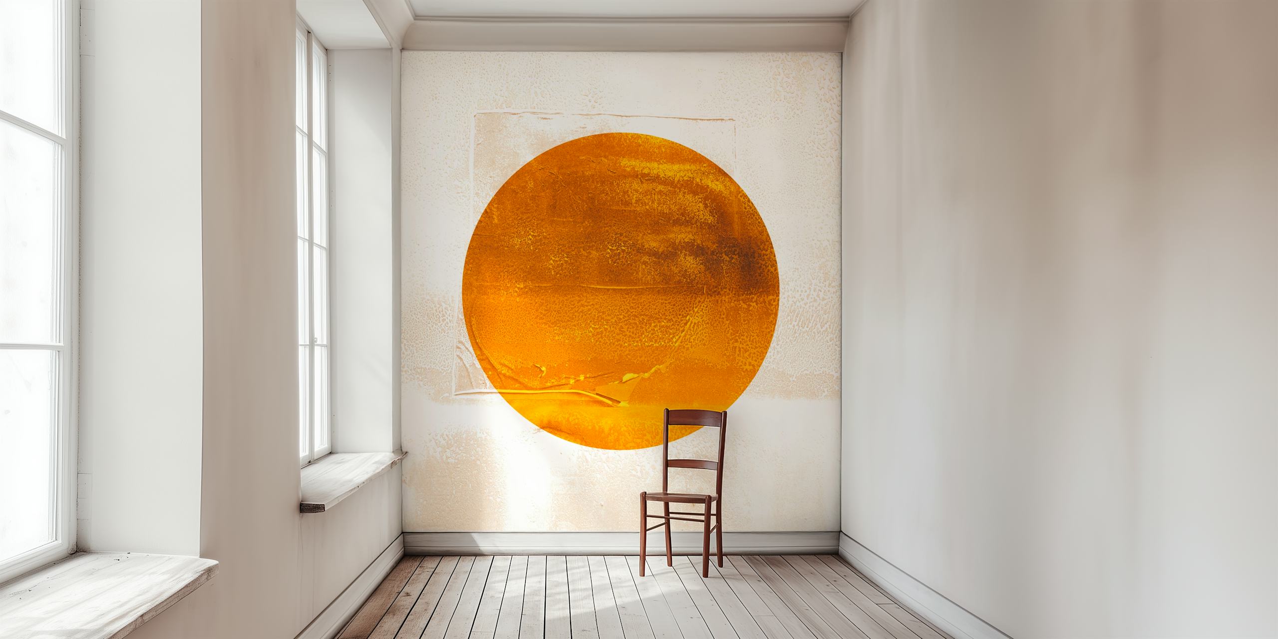 Gouden cirkel op een textuurachtig lichte achtergrond wallpaper