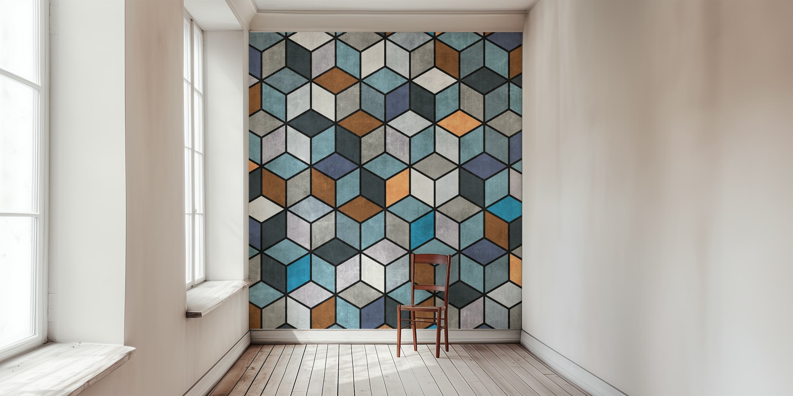 Colorful concrete cubes wallpaper in a room