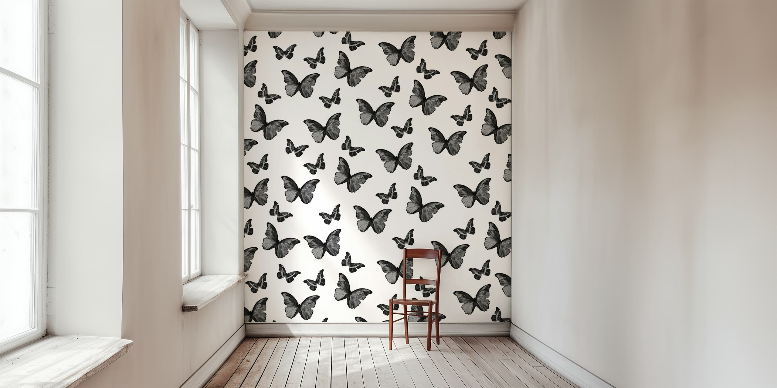 Black and white butterfly pattern wallpaper