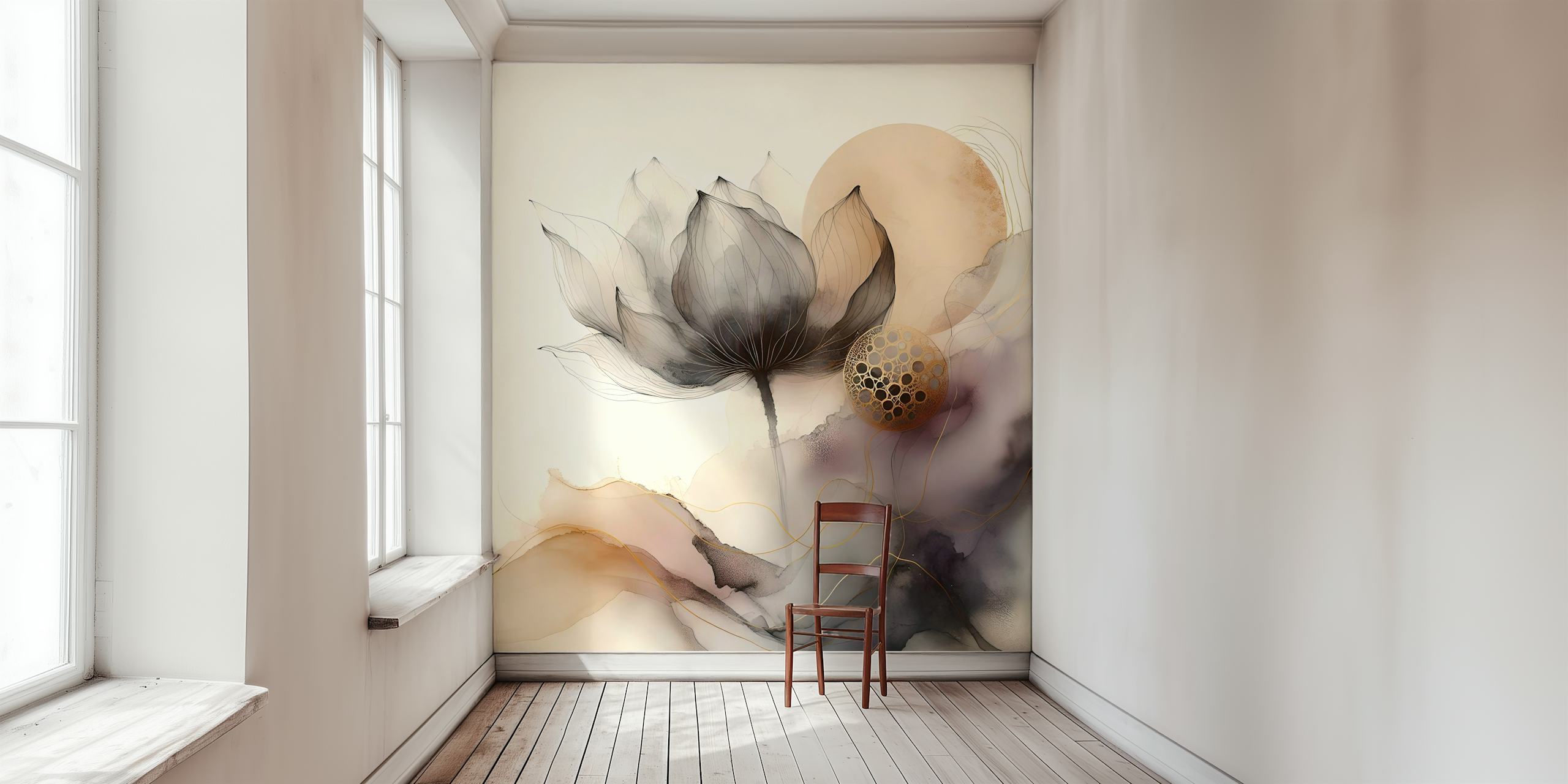 Tapeta Ink Wash Floral Haze v místnosti