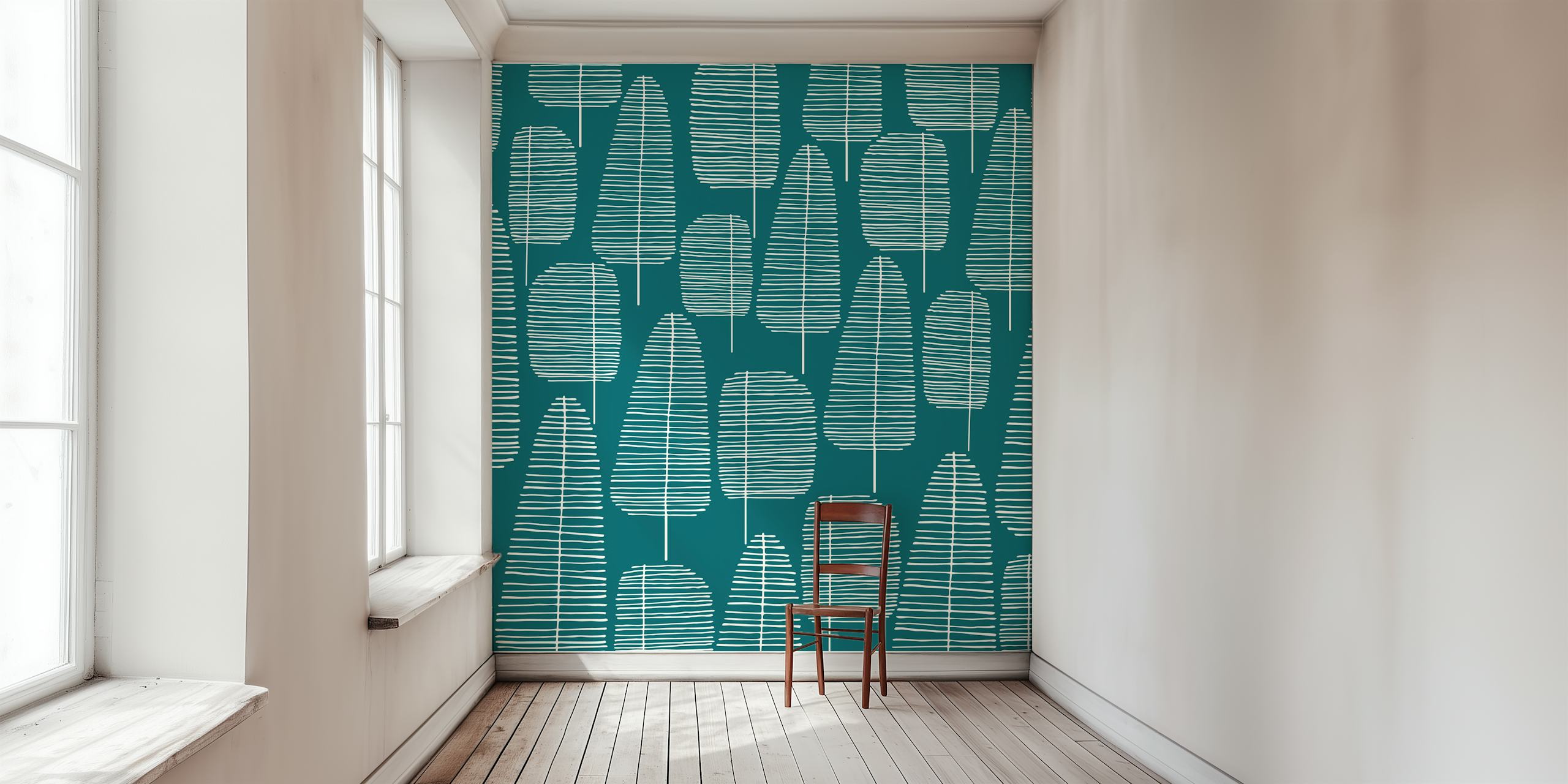 Mid Century Trees Deep Sea Dive wallpaper in a room