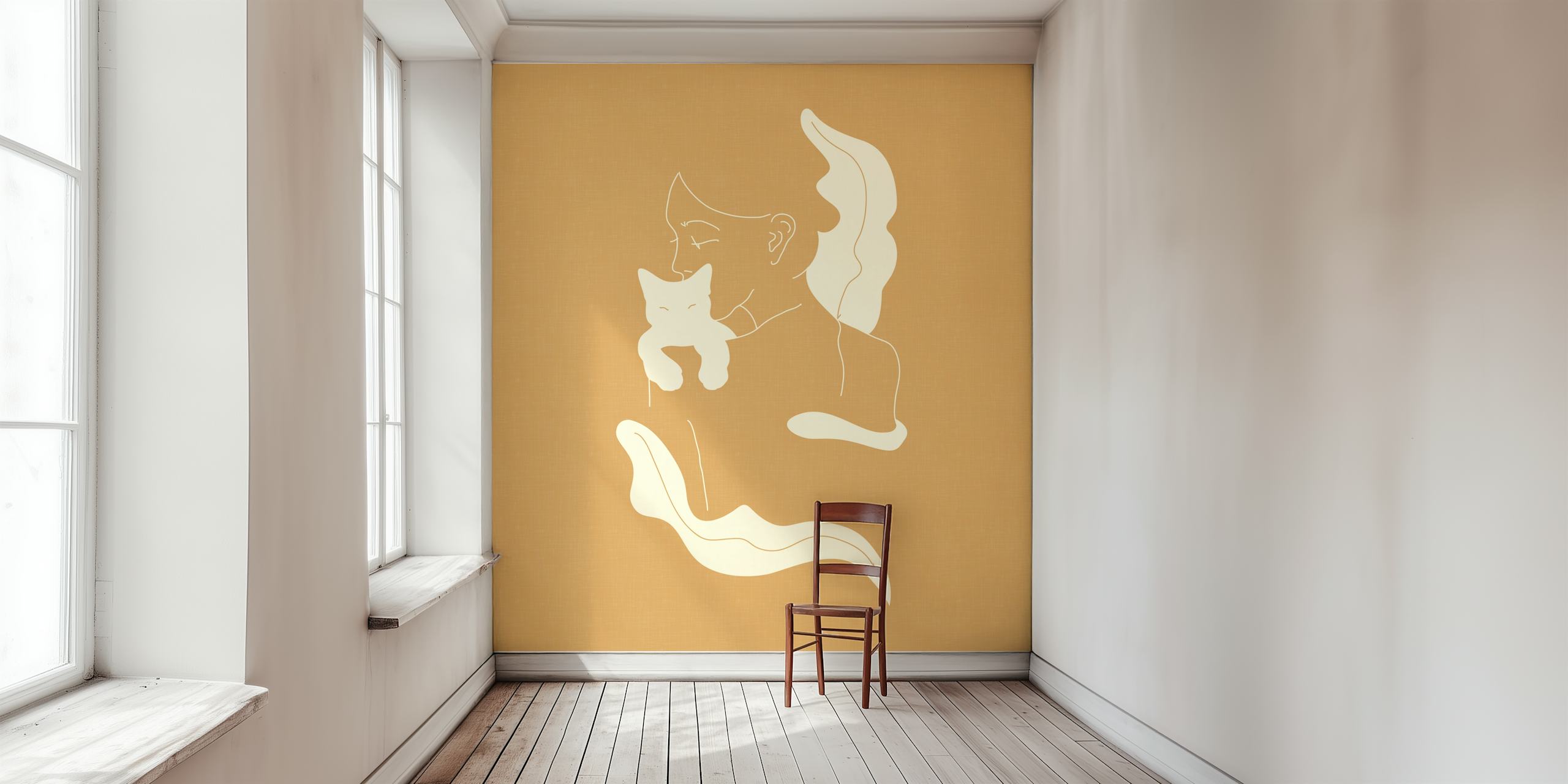 Girl with cat illustration på sennepstapet