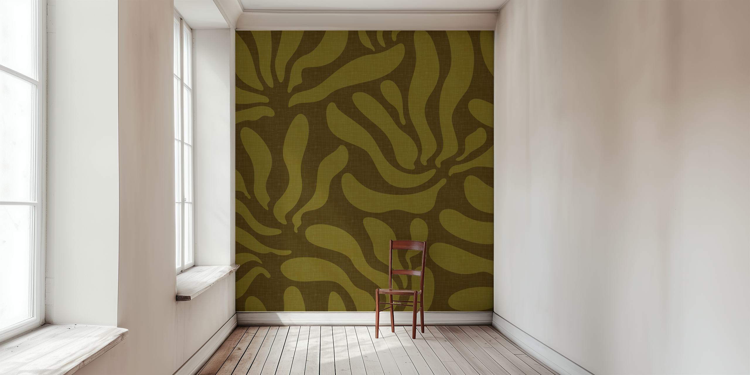 Abstract flowing leaves pattern in khaki color wallpaper