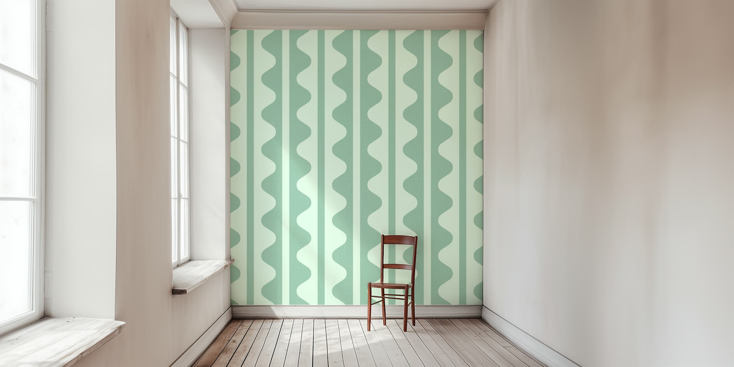 Vintage Geometric Wavy Decor Mint Green WM huoneessa