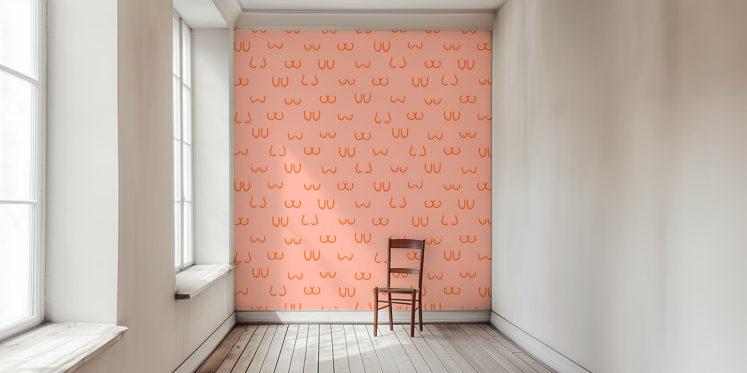 Bold pink graphic wallpaper in interior setting