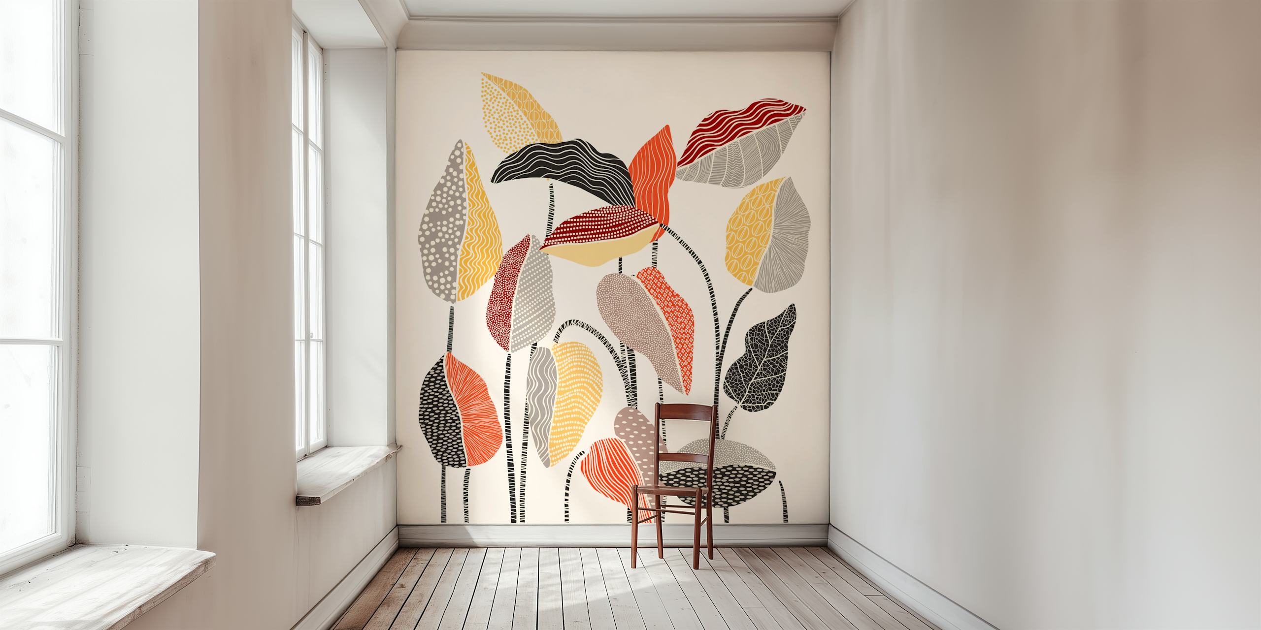 Colorful leaves in various shapes and patterns wallpaper
