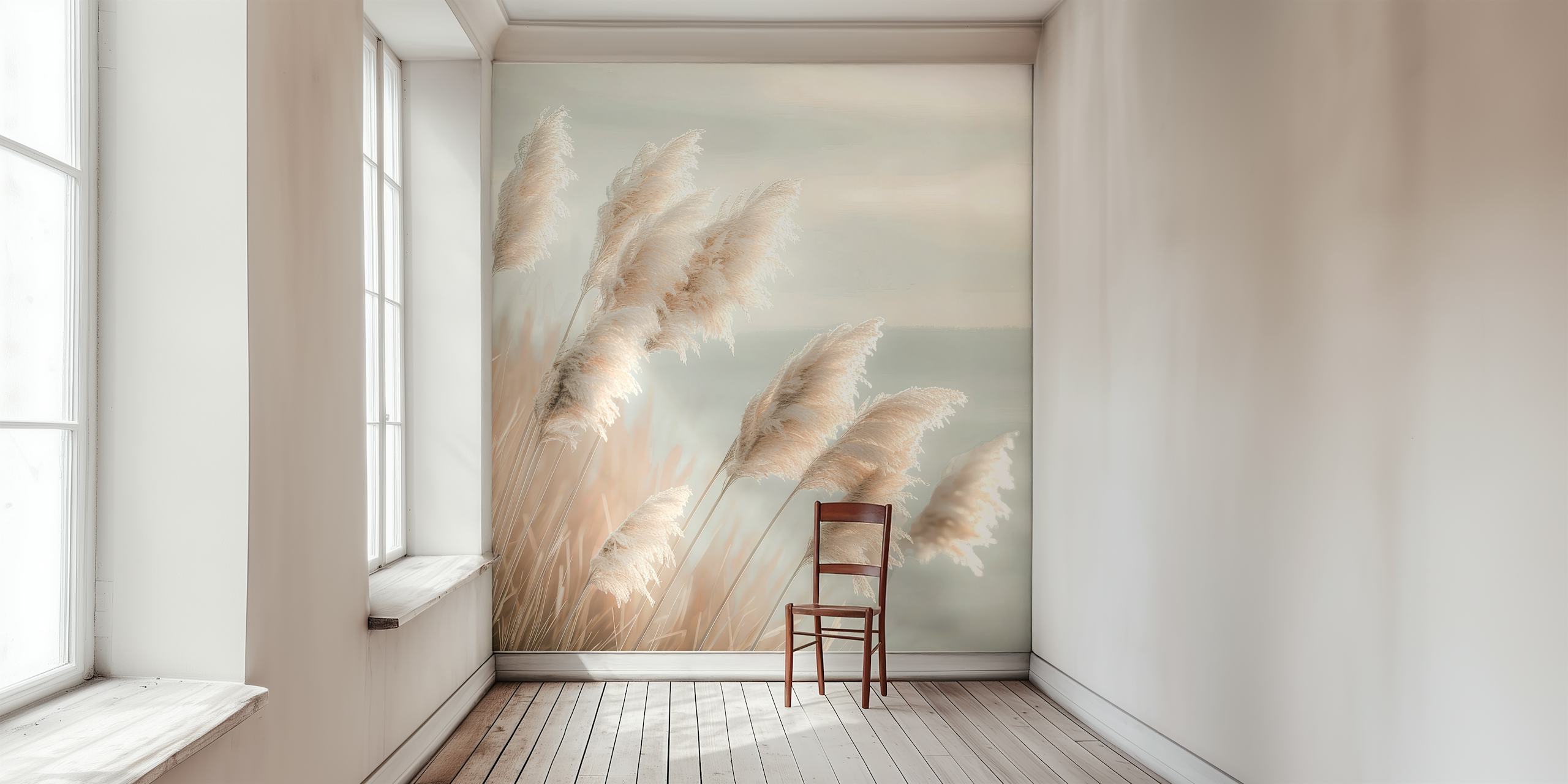 Pampas grass wallpaper in a cozy room