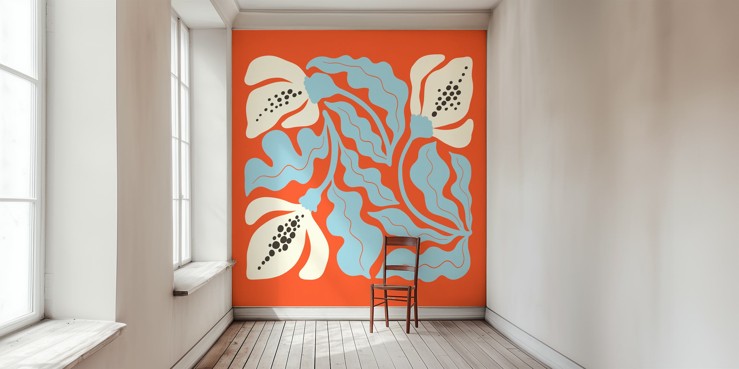 Colorful botanical wallpaper in a room