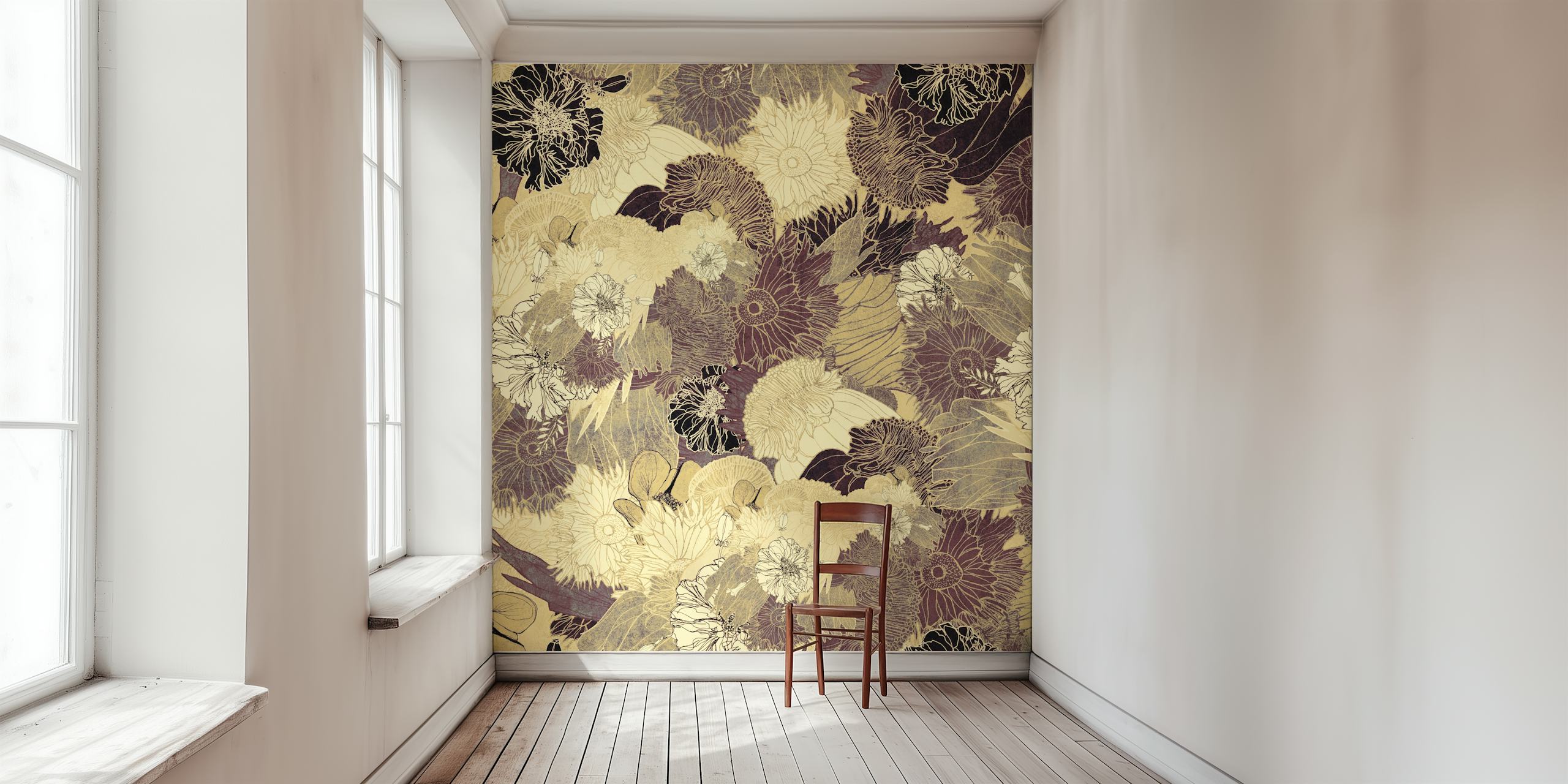 Beige and brown floral wallpaper with intricate designs