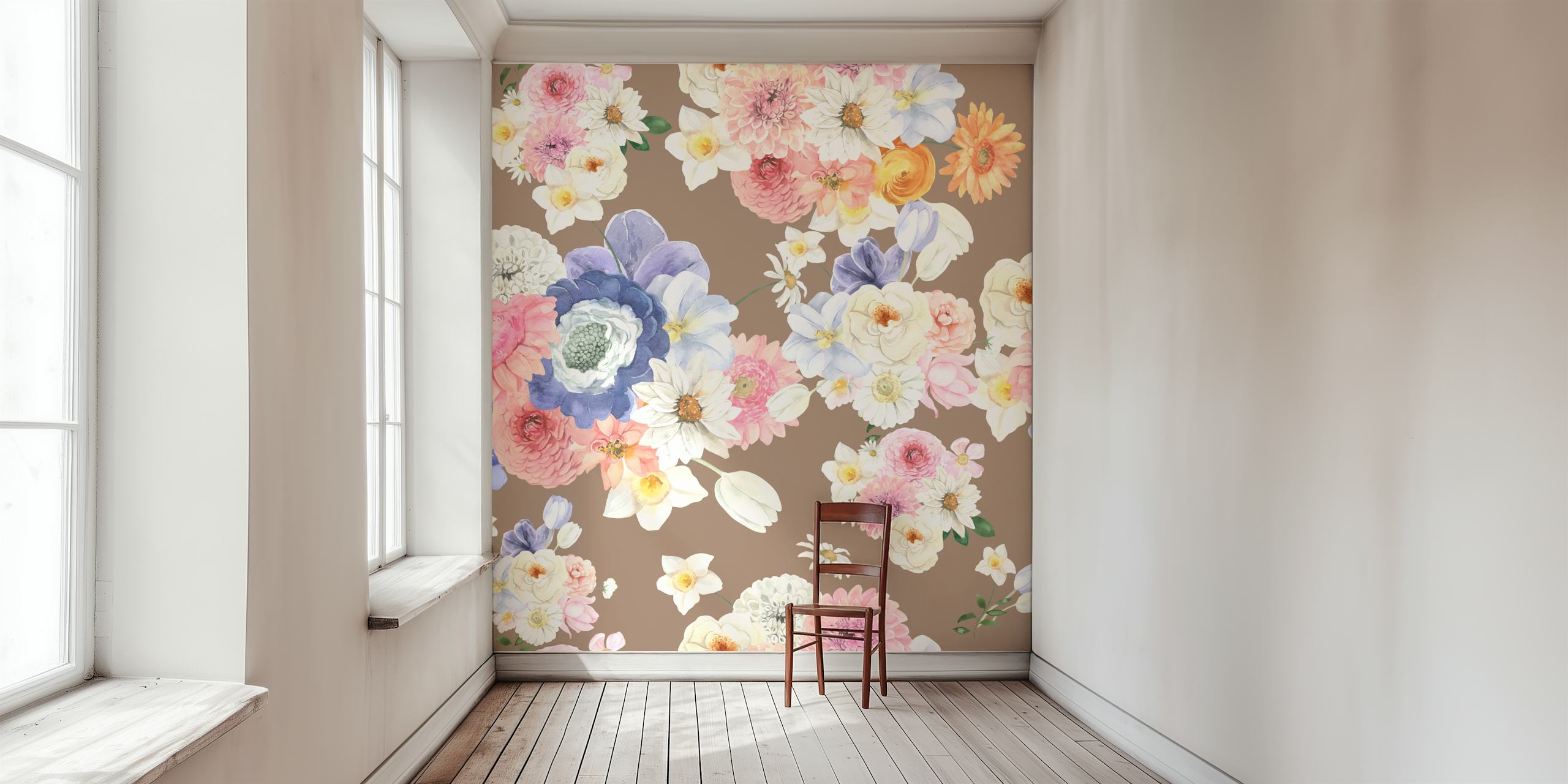 Floral wallpaper design in a room