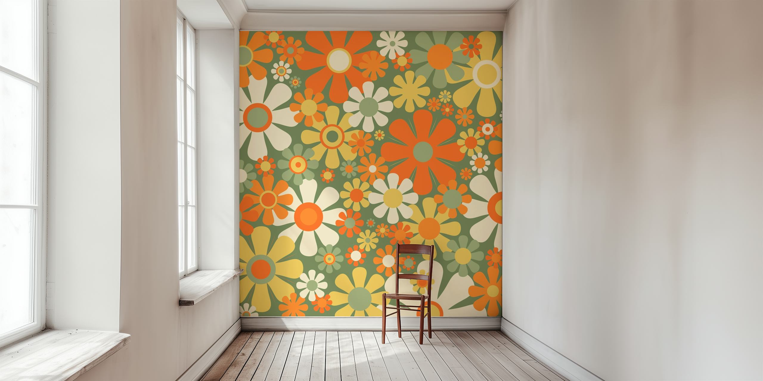 Tapeta Groovy Retro Garden Flowers v místnosti