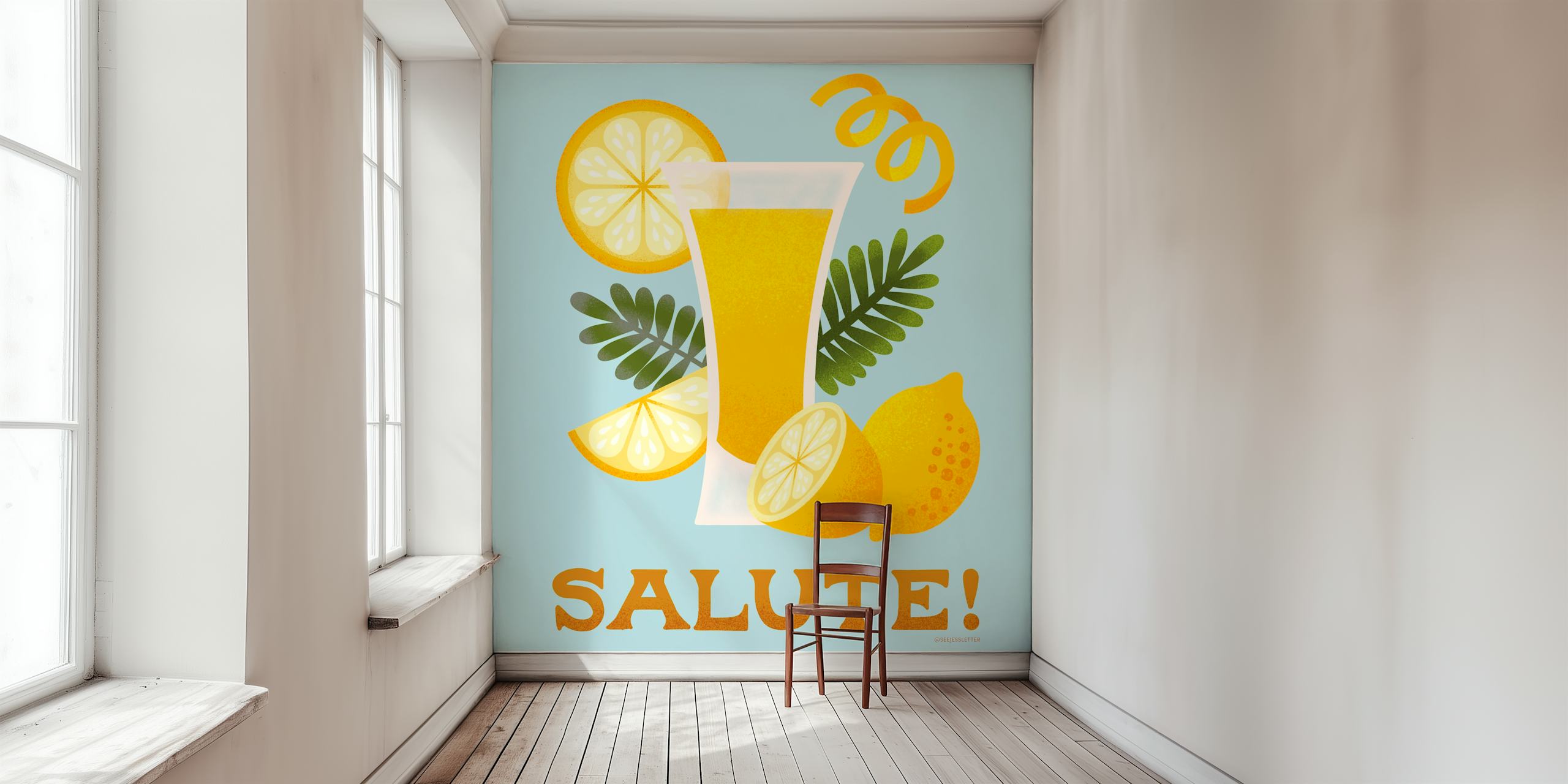 Papier peint Limoncello Salute dans une mise en scène.